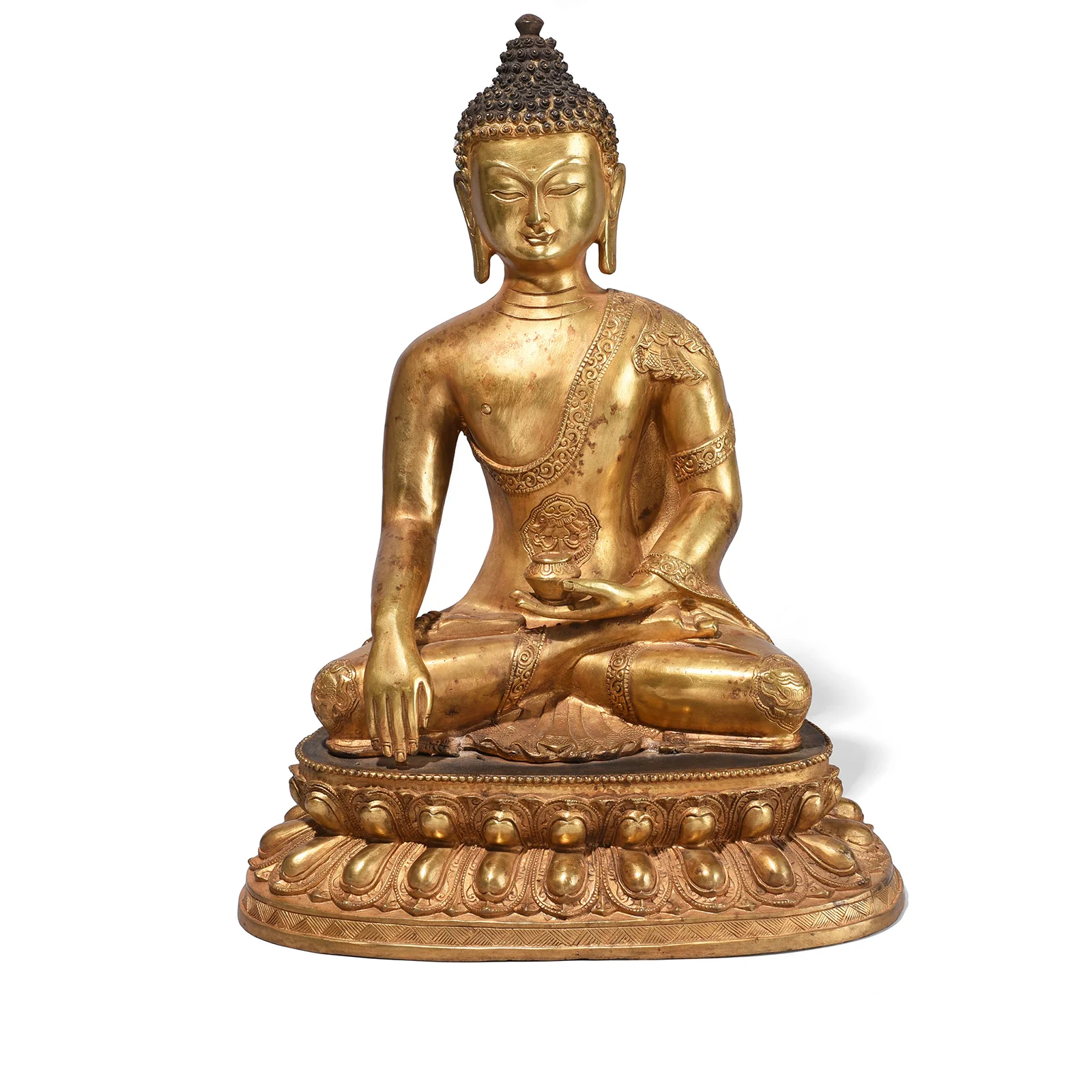 Gilt Brass Sitting Buddha Statue - Bhumisparsha Mudra - Image 2