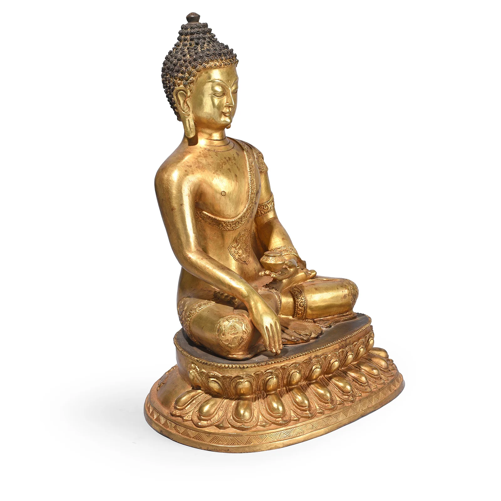 Gilt Brass Sitting Buddha Statue - Bhumisparsha Mudra - Image 4