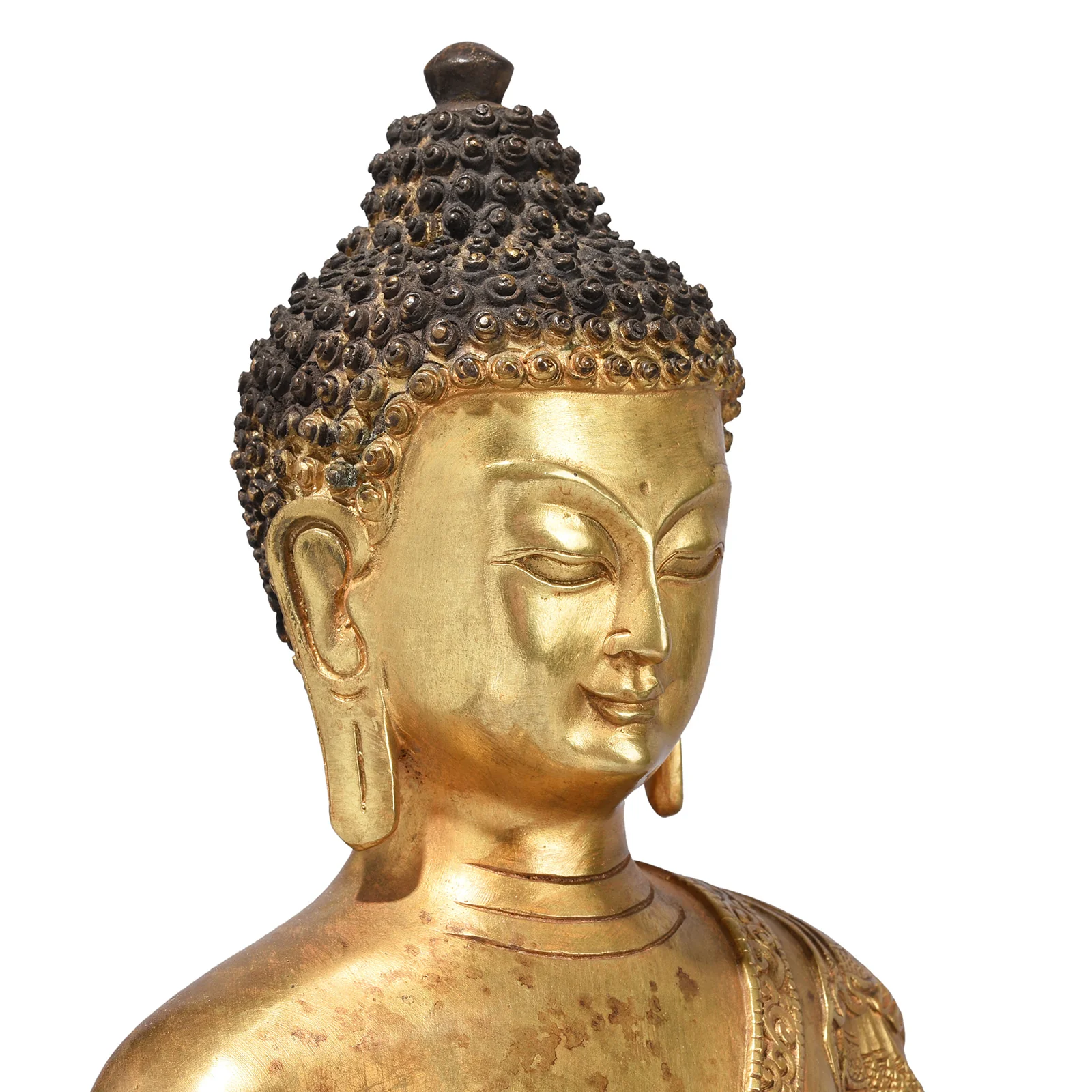 Gilt Brass Sitting Buddha Statue - Bhumisparsha Mudra - Image 5