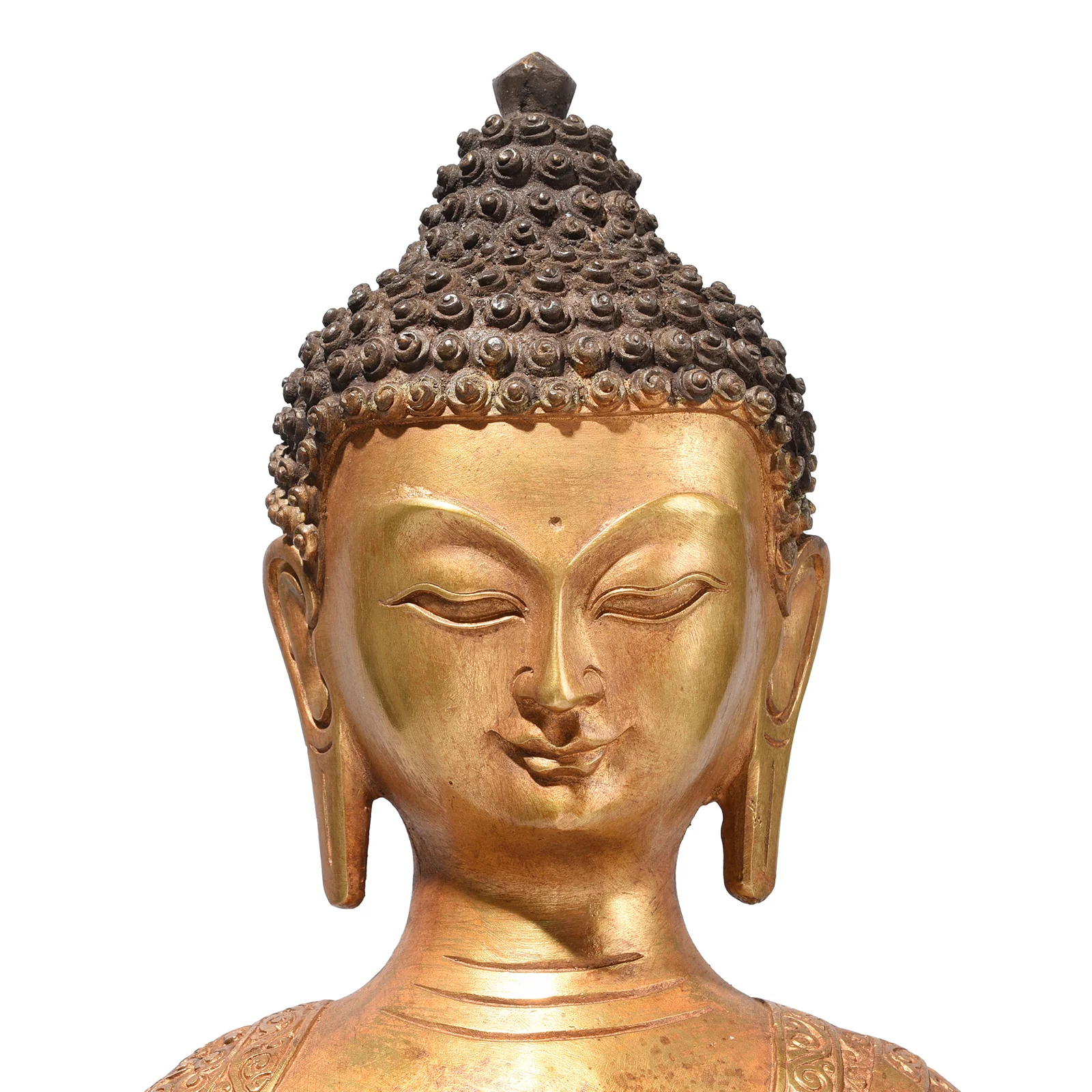 Gilt Brass Sitting Buddha Statue - Bhumisparsha Mudra - Image 2
