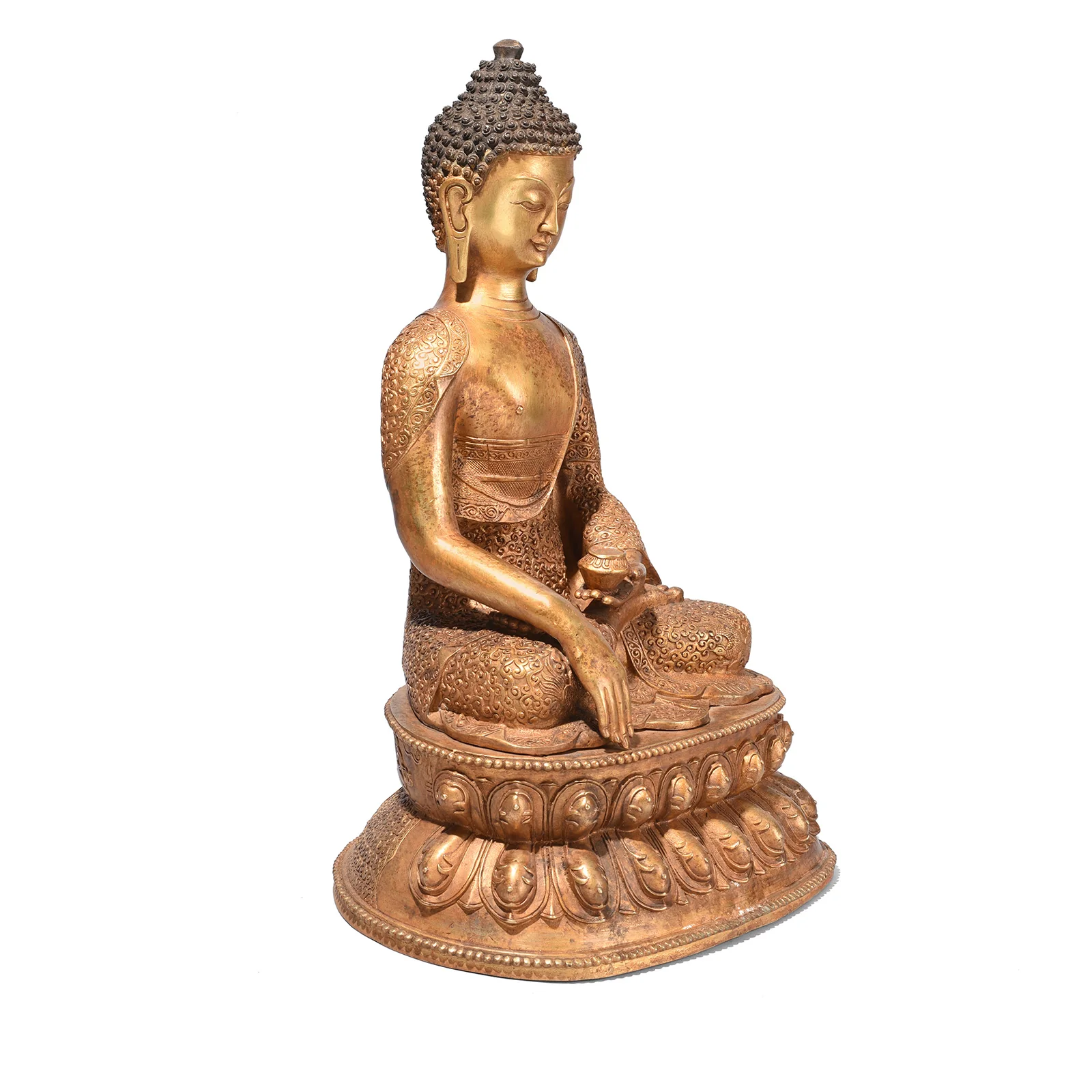 Gilt Brass Sitting Buddha Statue - Bhumisparsha Mudra - Image 3