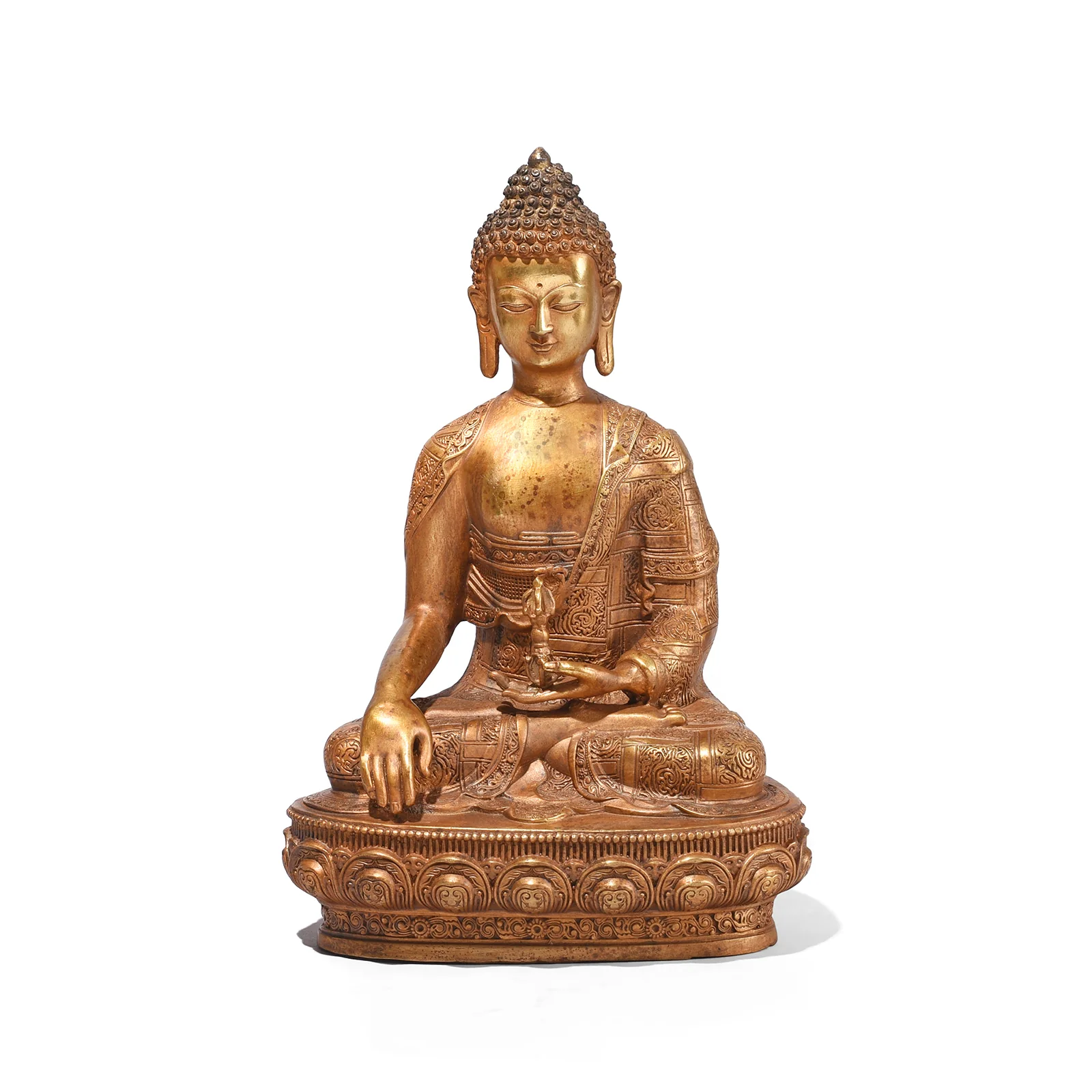 Gilt Brass Sitting Buddha Statue - Bhumisparsha Mudra