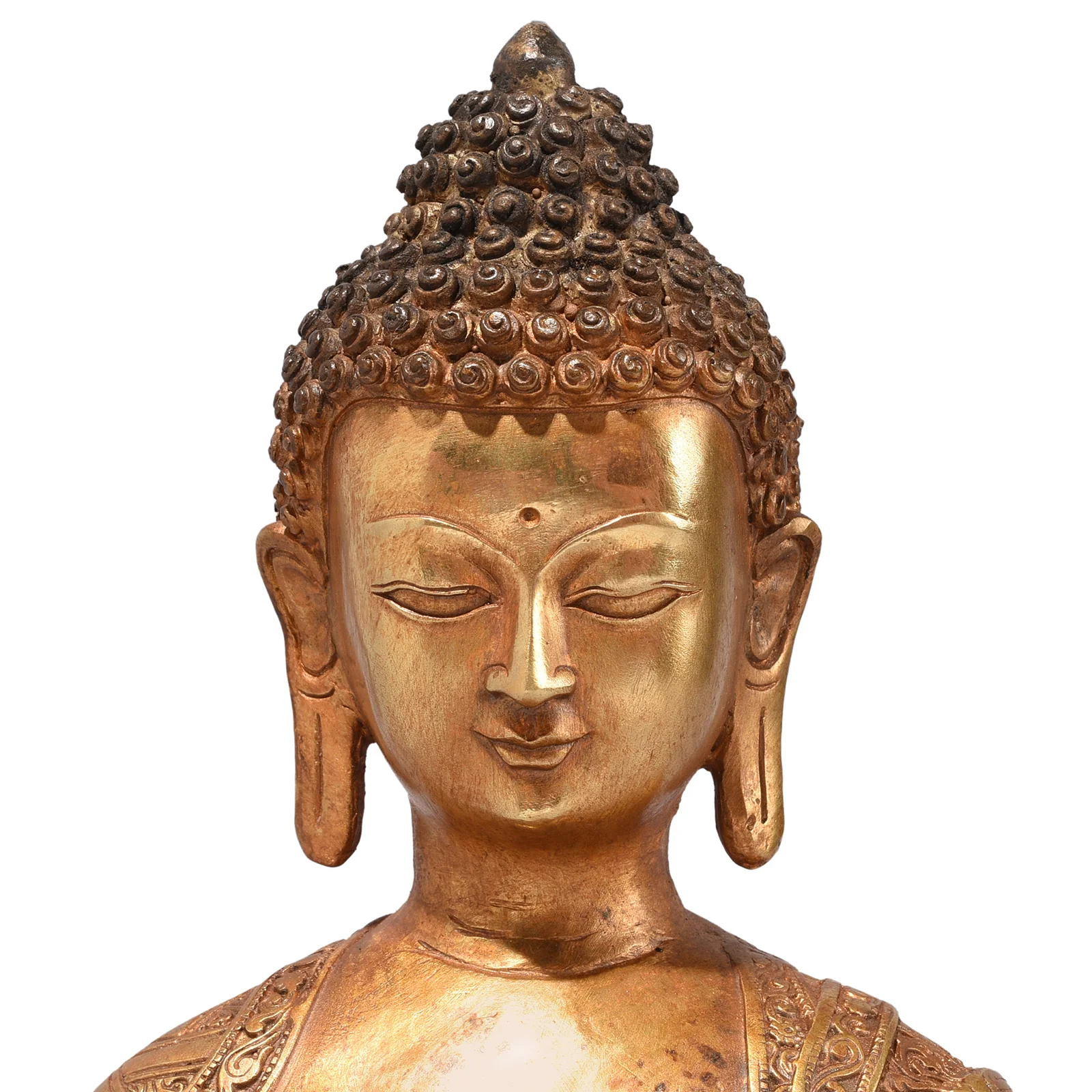 Gilt Brass Sitting Buddha Statue - Bhumisparsha Mudra - Image 2