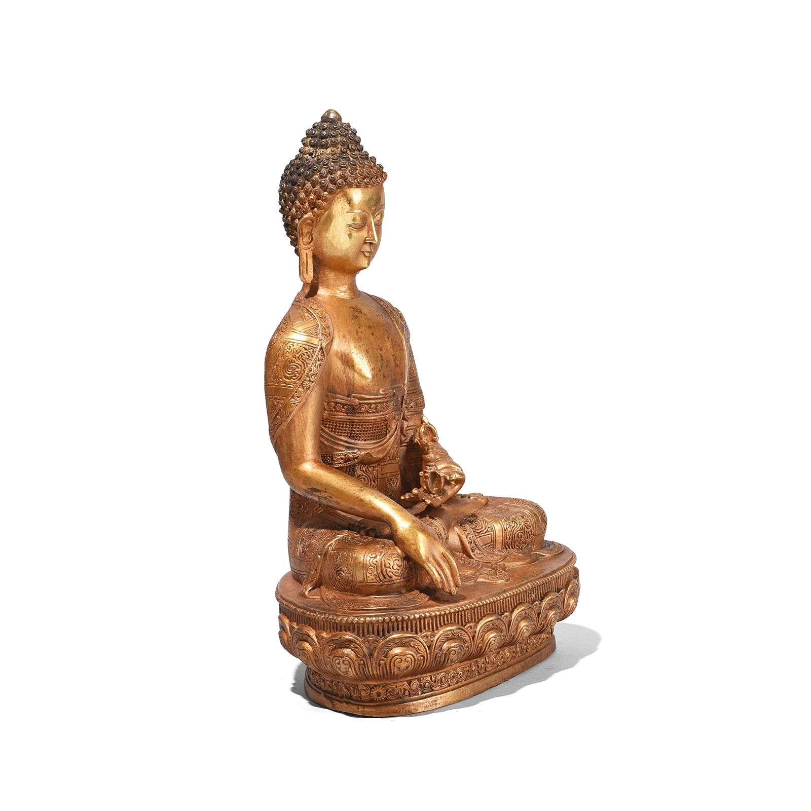 Gilt Brass Sitting Buddha Statue - Bhumisparsha Mudra - Image 3