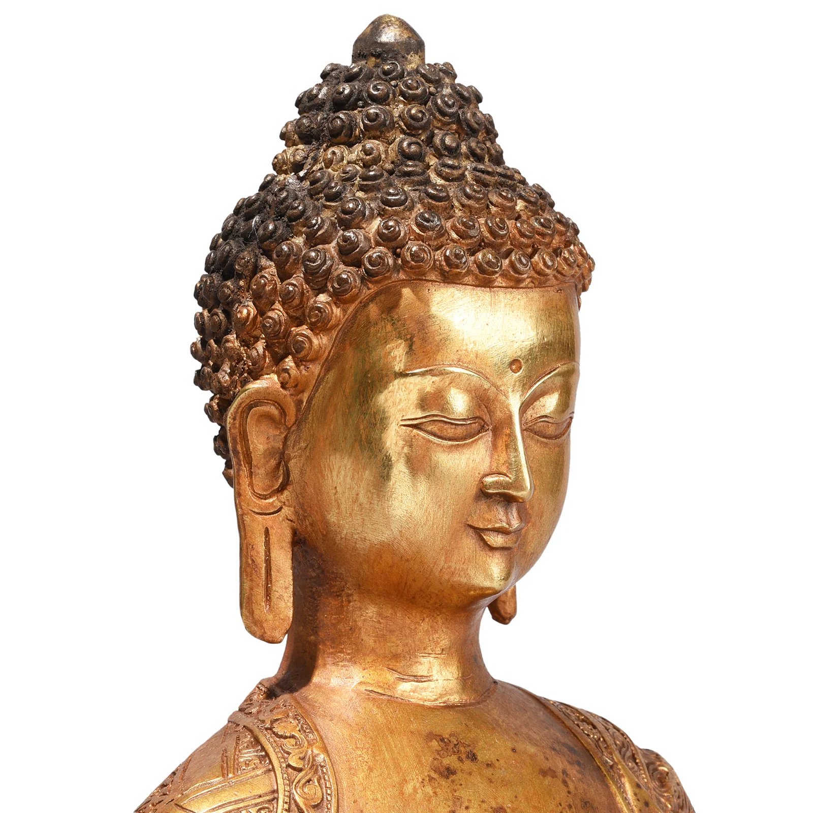 Gilt Brass Sitting Buddha Statue - Bhumisparsha Mudra - Image 4
