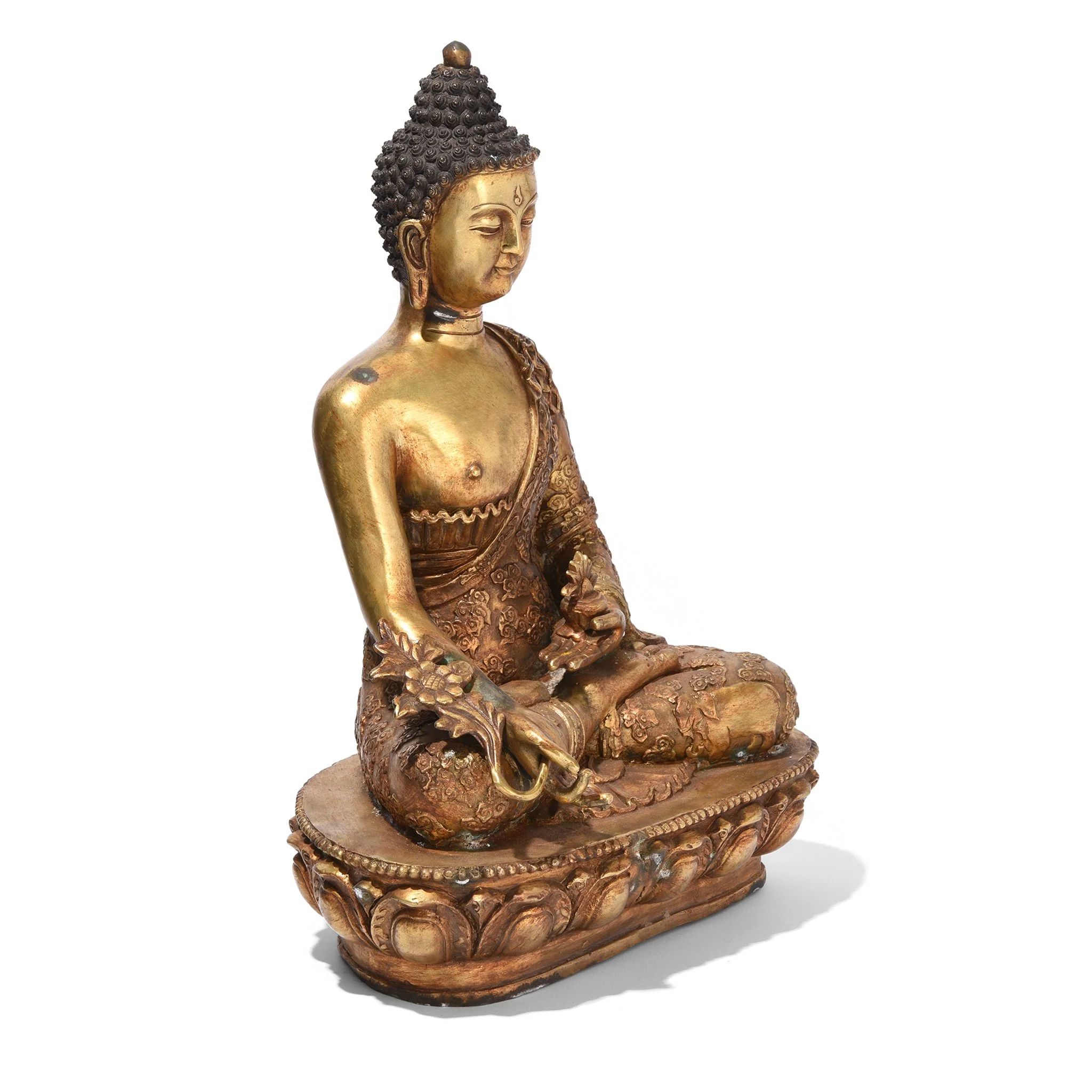 Gilt Bronze Sitting Buddha Statue - Varada Mudra Pose - Image 4
