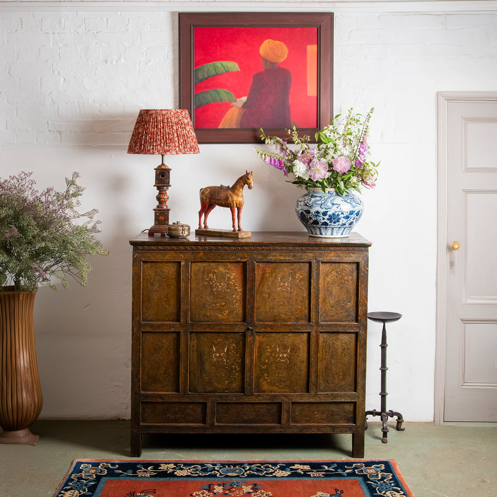 Gilt Painted Tibetan Altar Cabinet - Late 19th Century