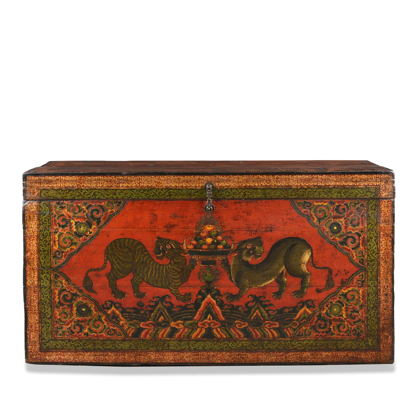 Painted Tibetan Tiger Chest From Kham - Ca 1900
