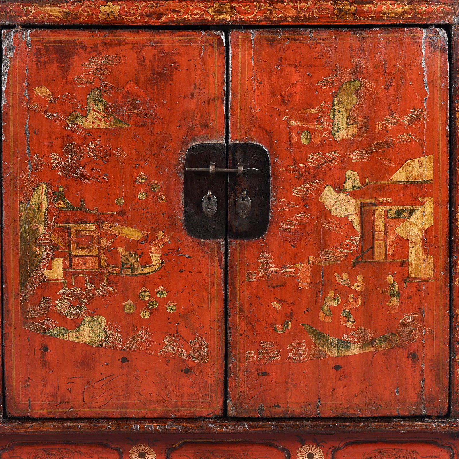 Red Lacquer Book Cabinet From Shanxi - 19th Century - Image 3