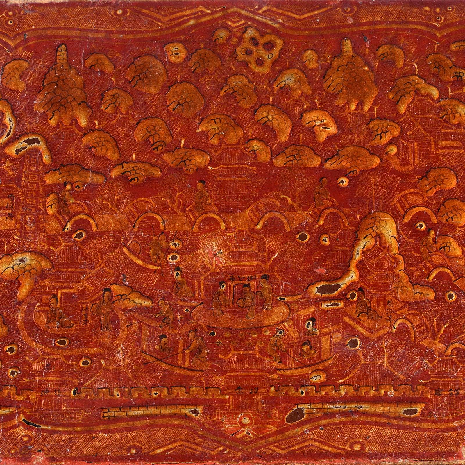 Gilt Red Lacquer Leather & Wood Document Box - Late 19thC - Image 10