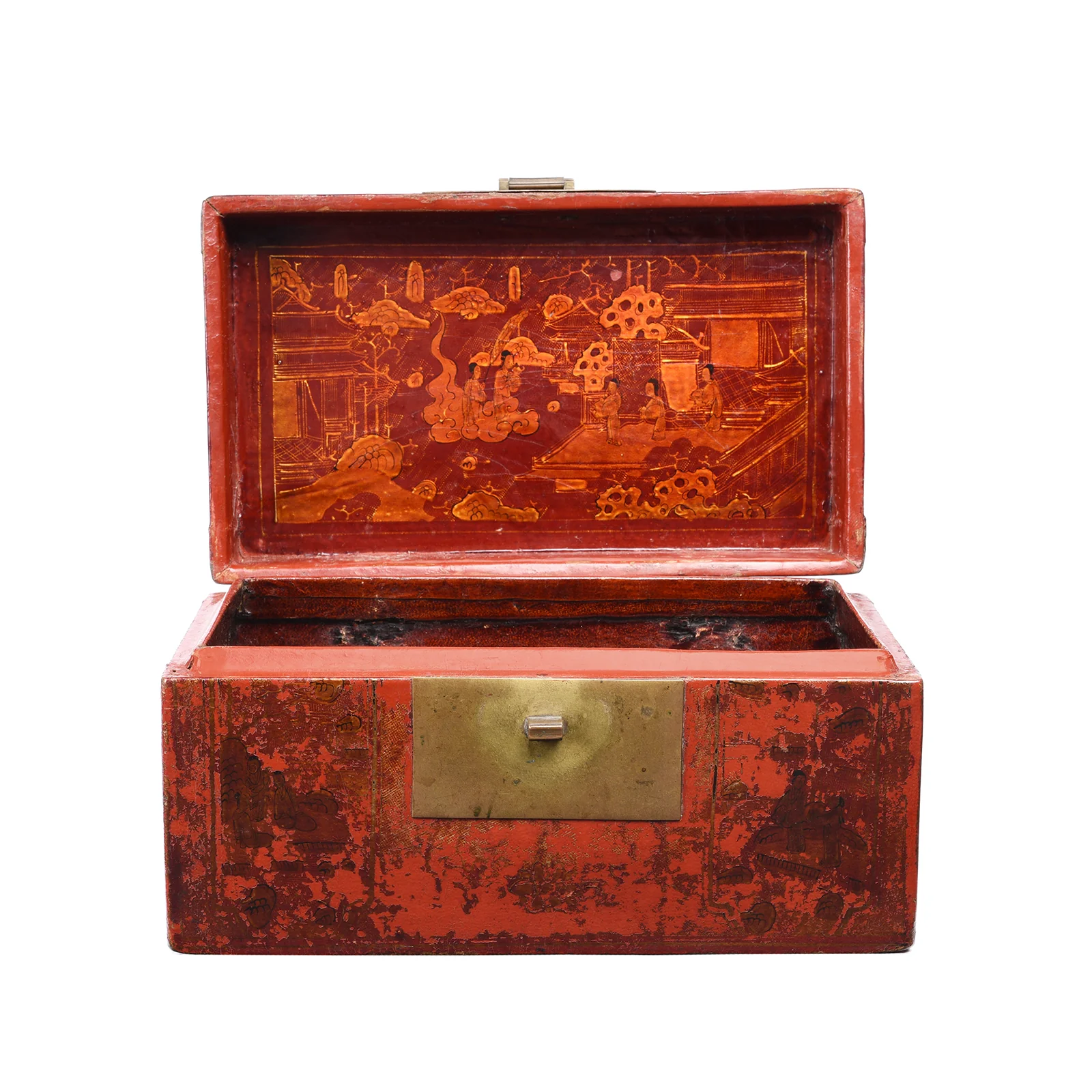 Gilt Red Lacquer Leather & Wood Document Box - Late 19thC - Image 2