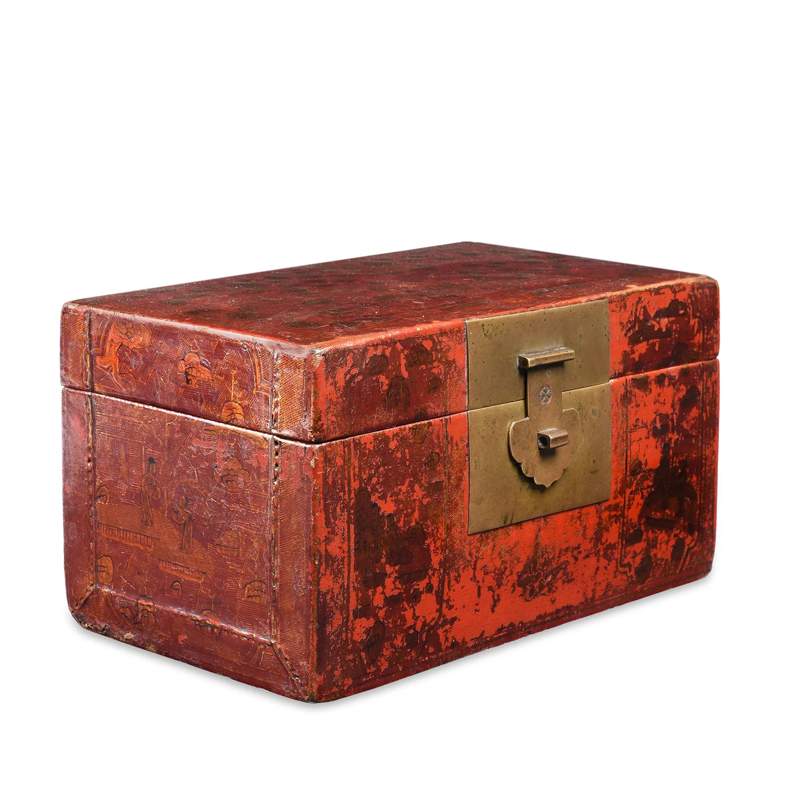 Gilt Red Lacquer Leather & Wood Document Box - Late 19thC - Image 3