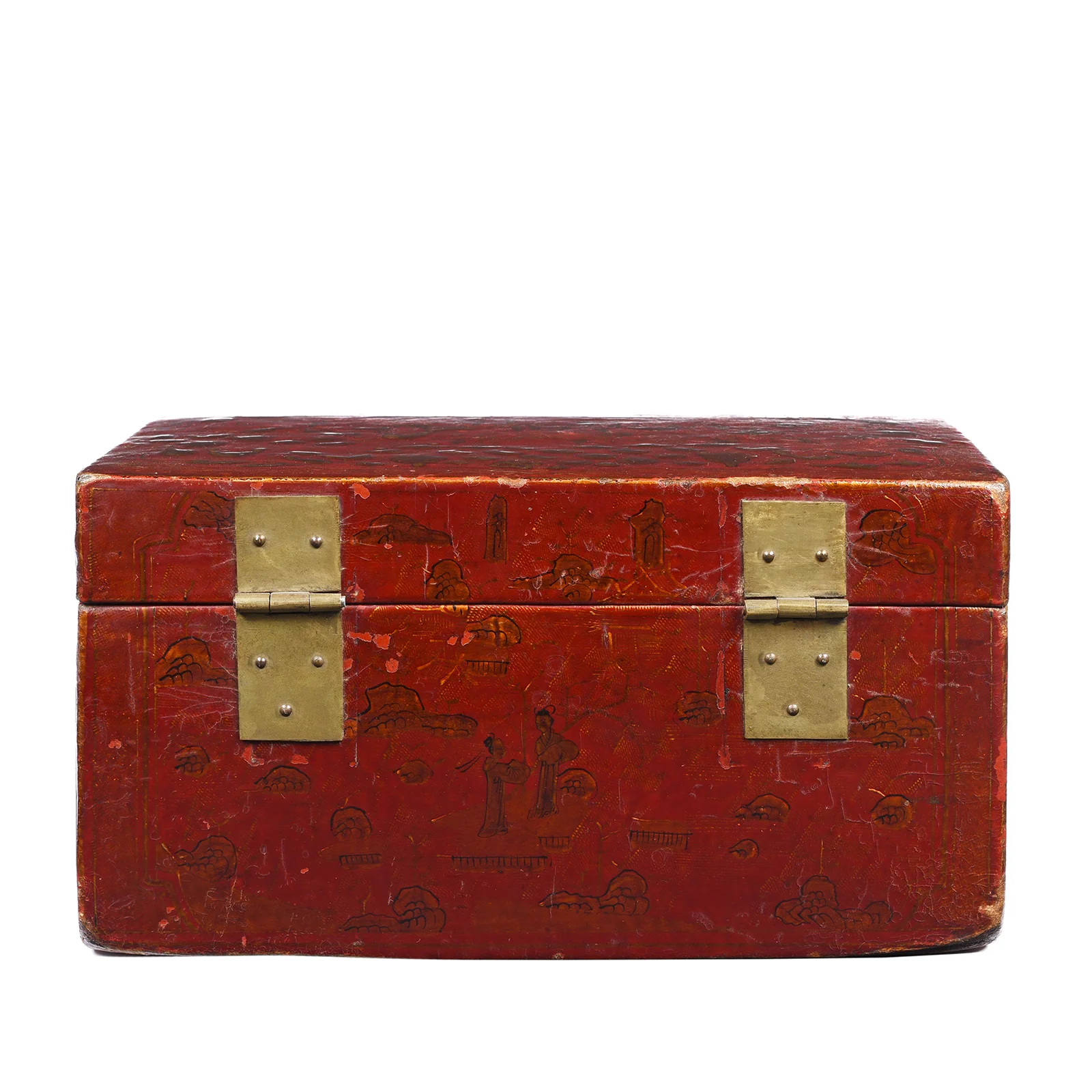 Gilt Red Lacquer Leather & Wood Document Box - Late 19thC - Image 6