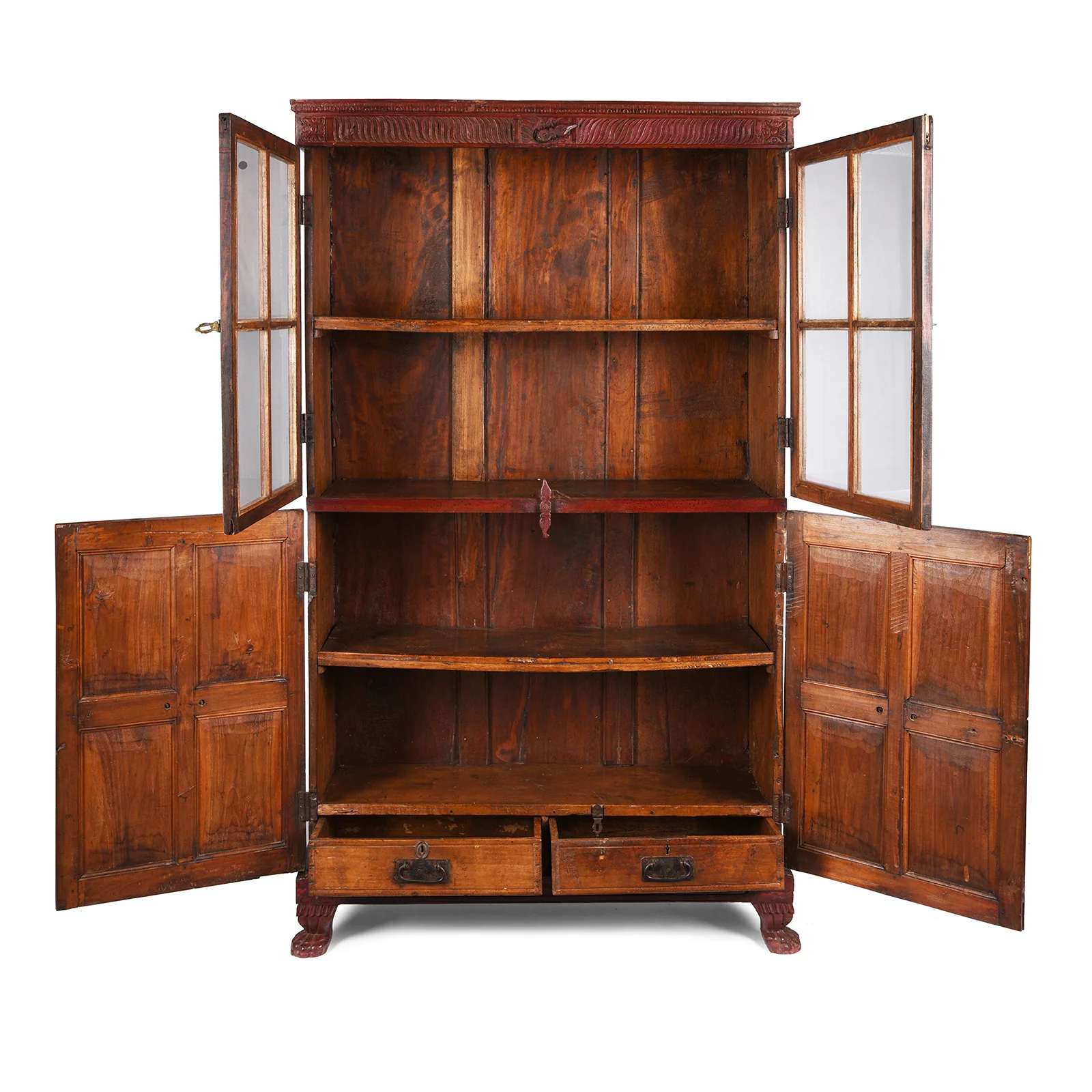 Glazed Teak Almirah Cabinet With Sunburst Panels - 19th Century - Image 3