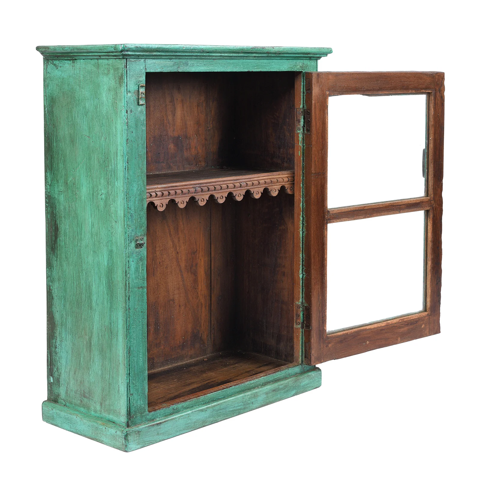 Green Painted Teak Glazed Wall Cabinet - Ca 1930 - Image 4