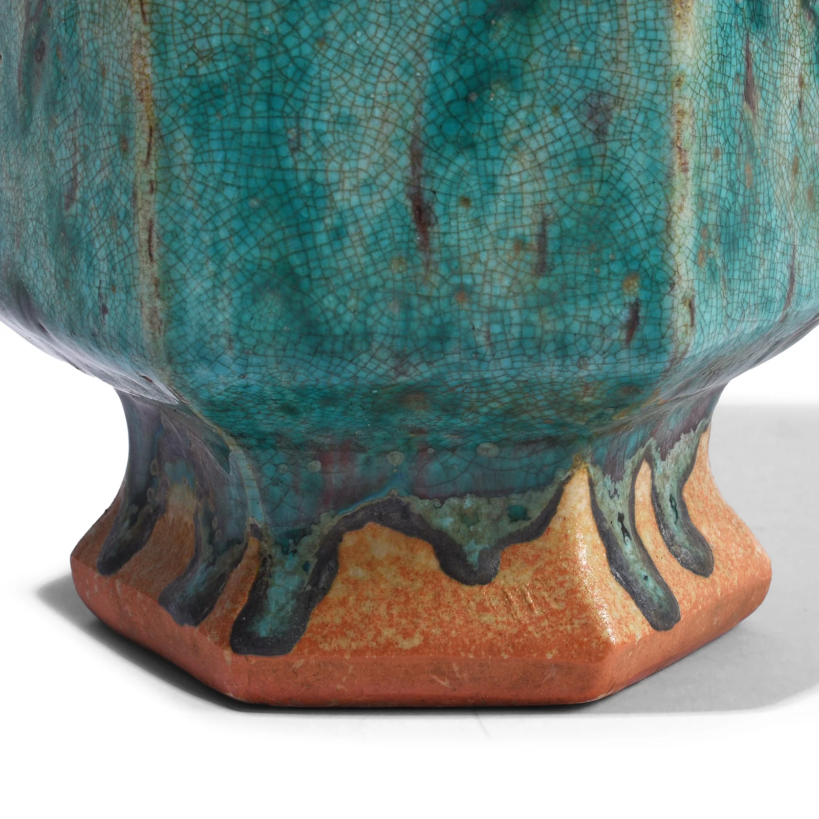 Green Copper Glazed Facetted Vase - Image 3