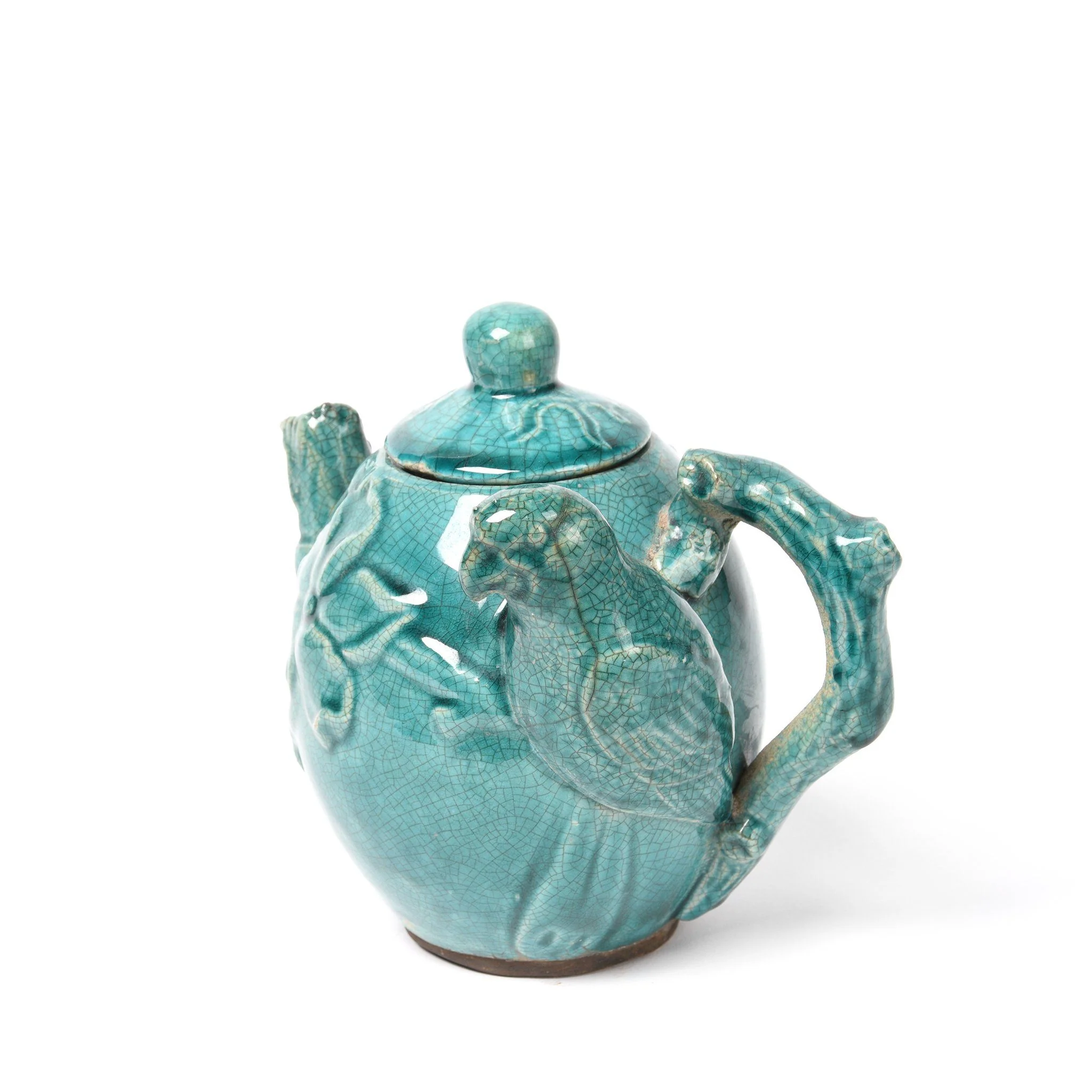 Green Earthenware Teapot - Parrot Design - Image 2
