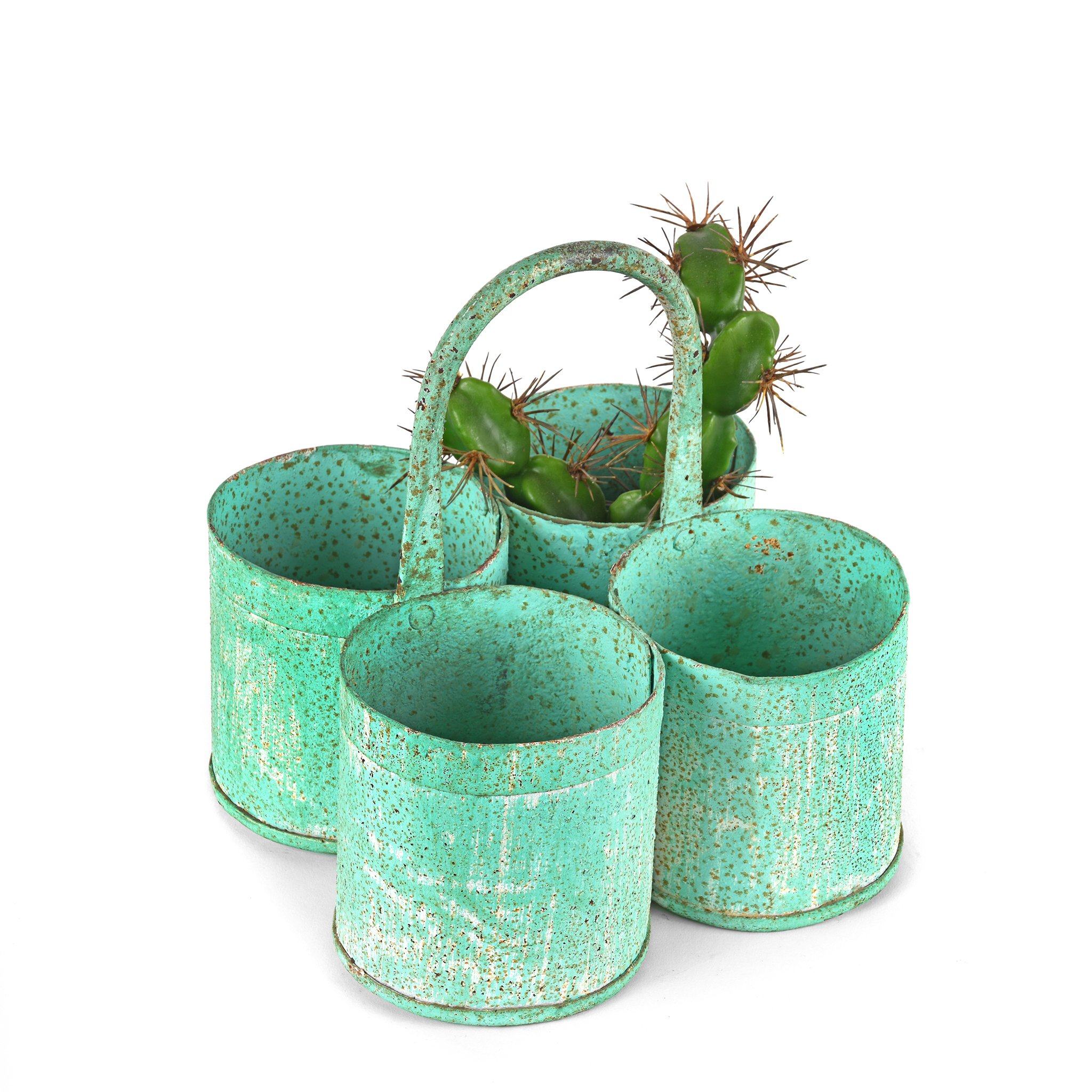 4 Way Green Painted Plant Holder From Rajasthan - Image 2