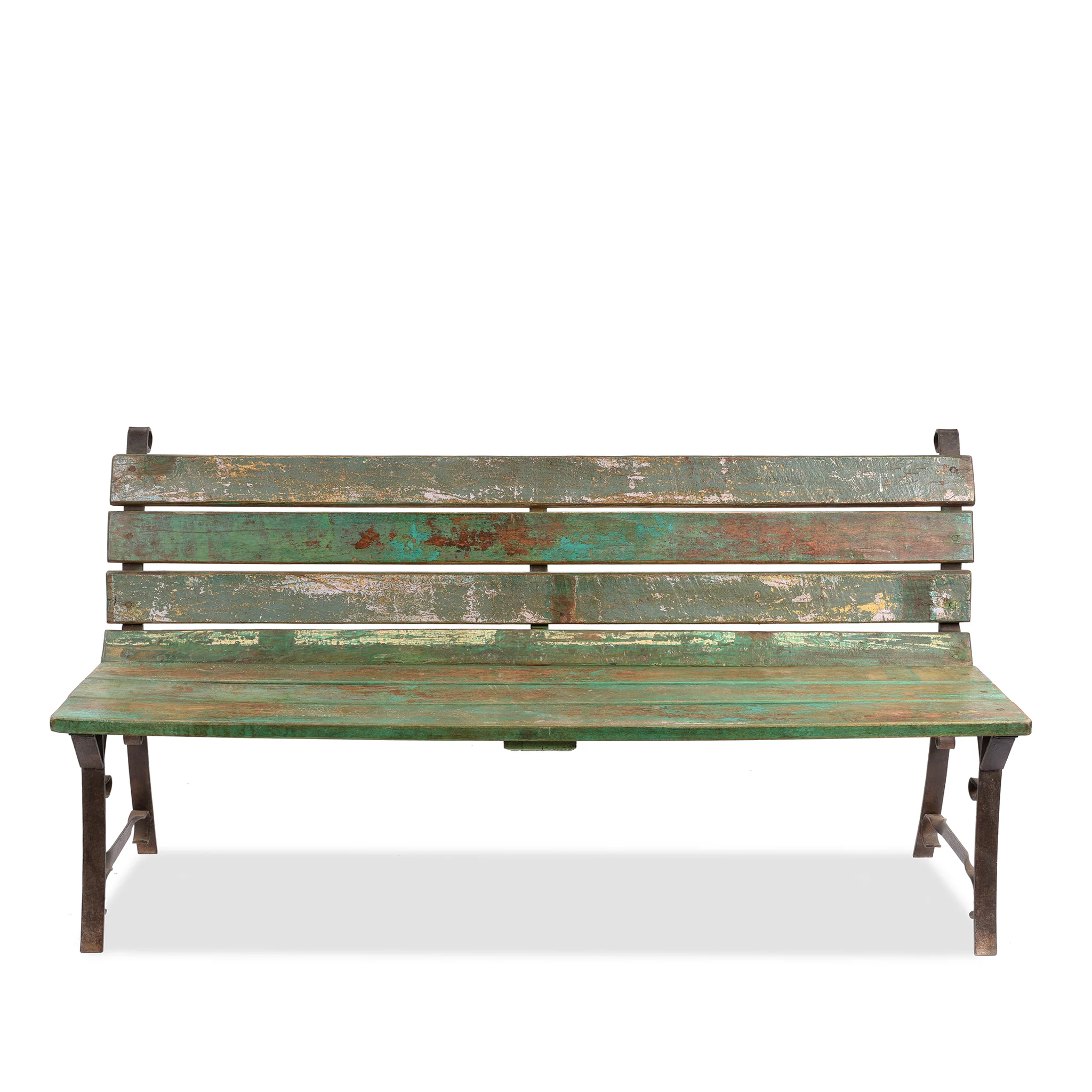 Vintage Green Painted Slatted Teak Bench - Ca 1910 - Image 2