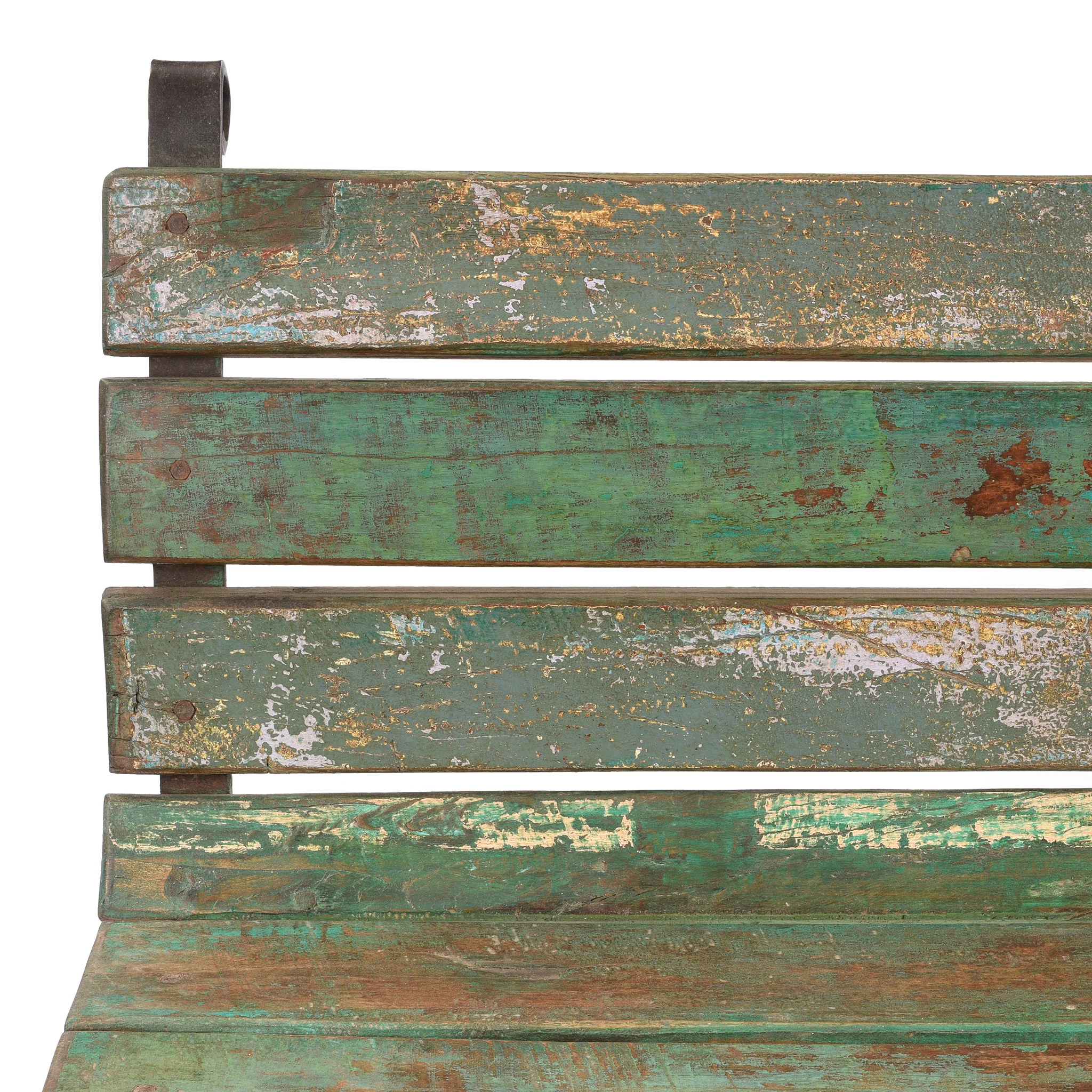 Vintage Green Painted Slatted Teak Bench - Ca 1910 - Image 3