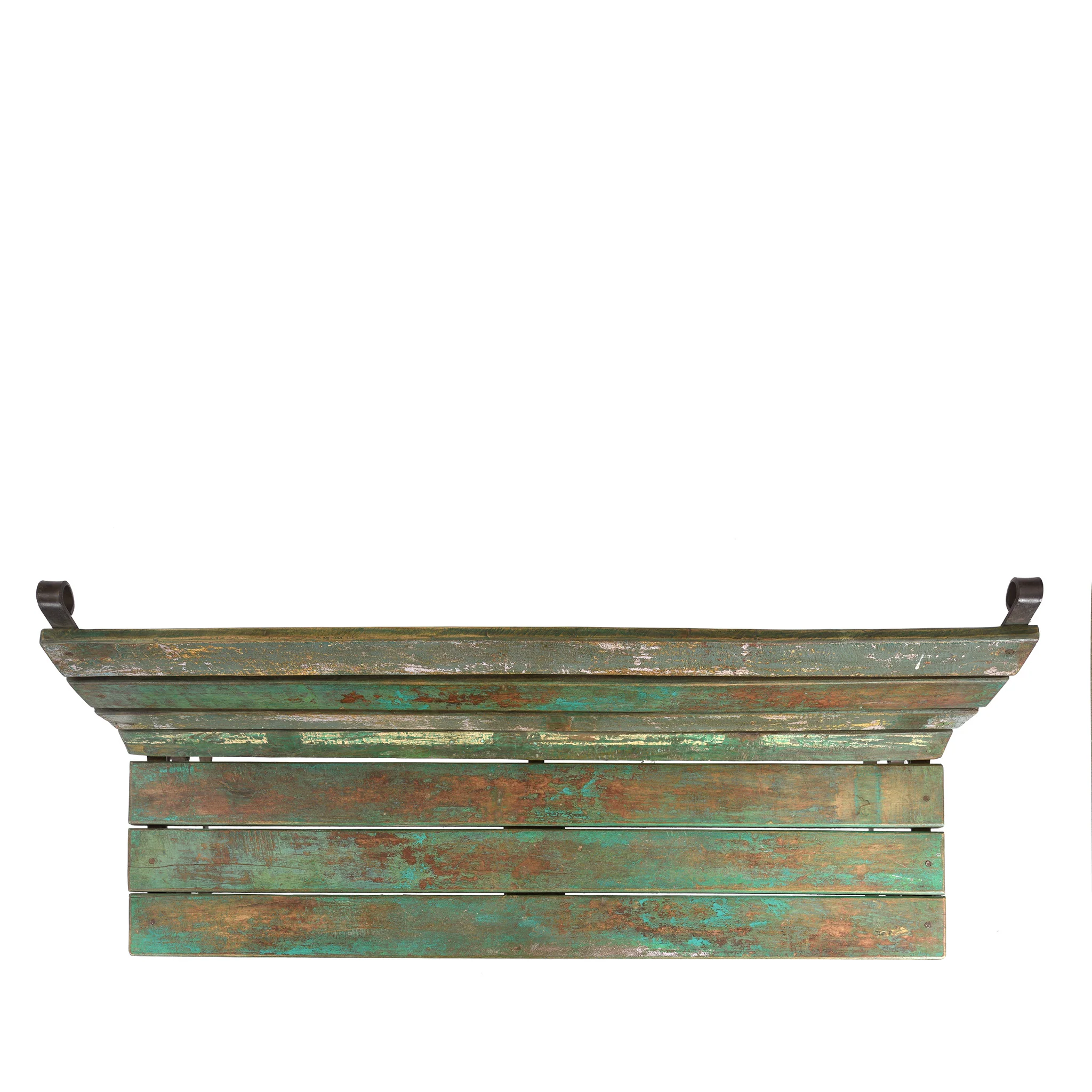 Vintage Green Painted Slatted Teak Bench - Ca 1910 - Image 4