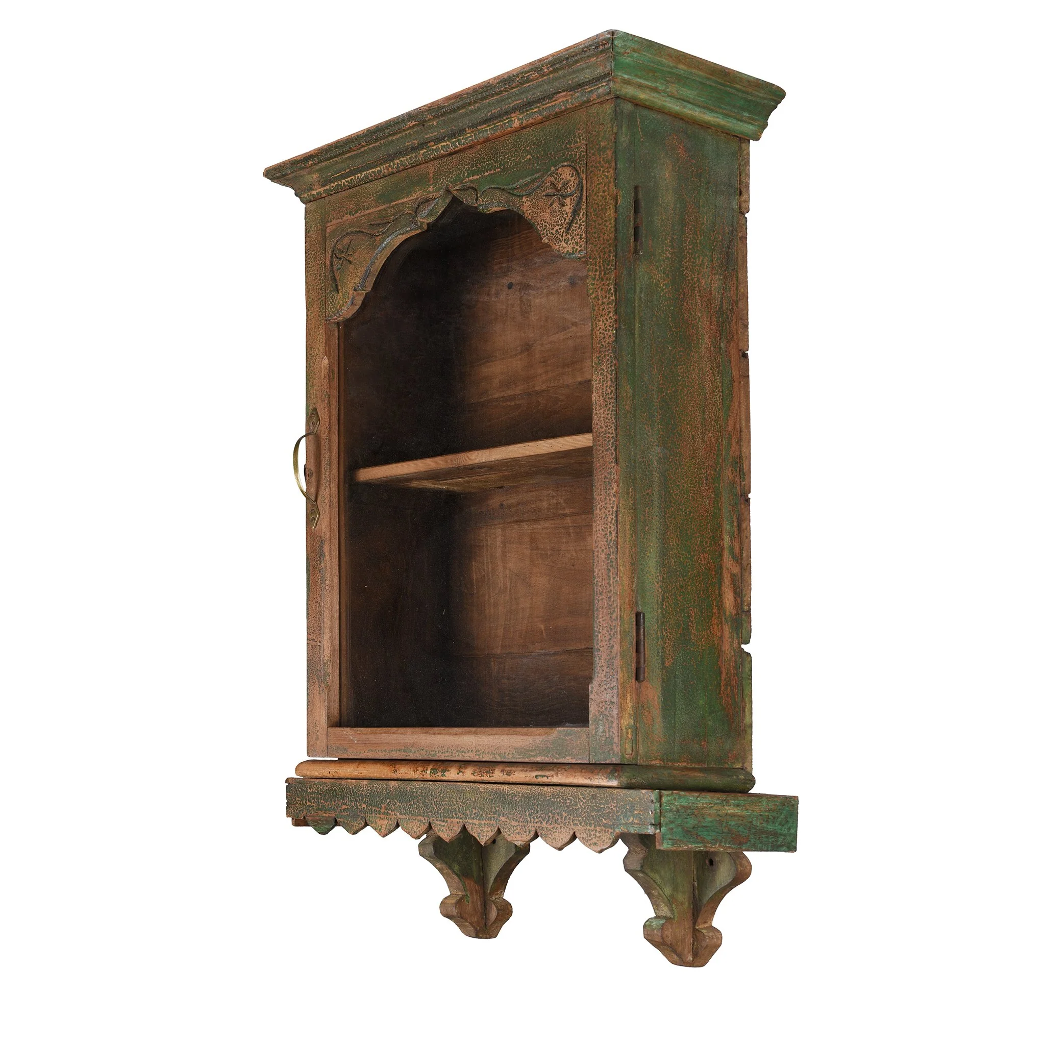 Painted Indian Glass Wall Cabinet - Ca 1930 - Image 4