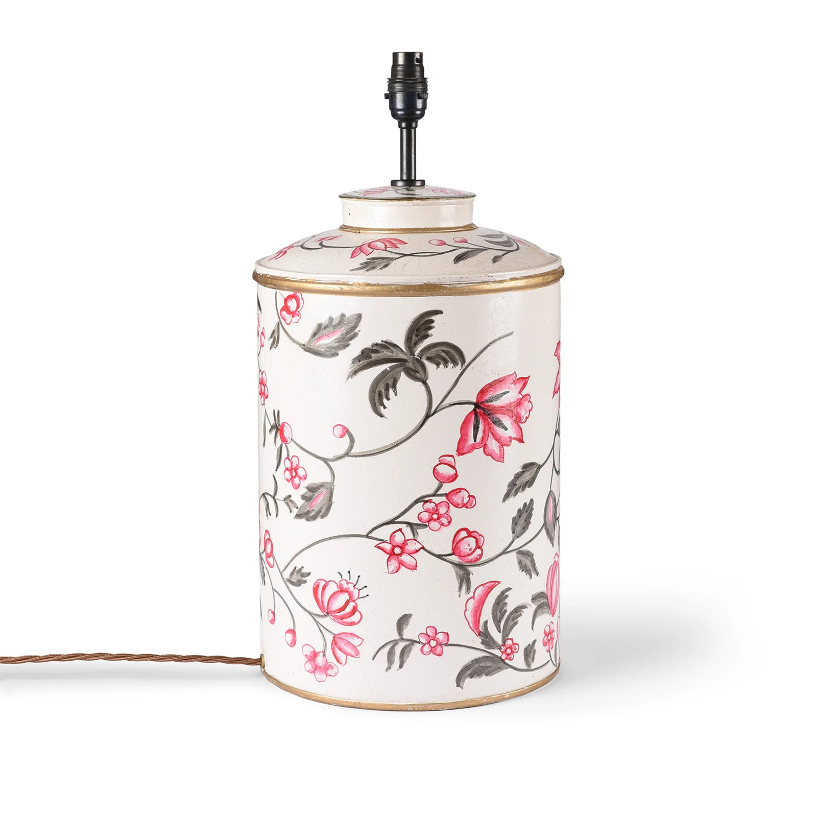 Indian Toleware Tea Caddy Table Lamp - Pink Chintz - Image 2