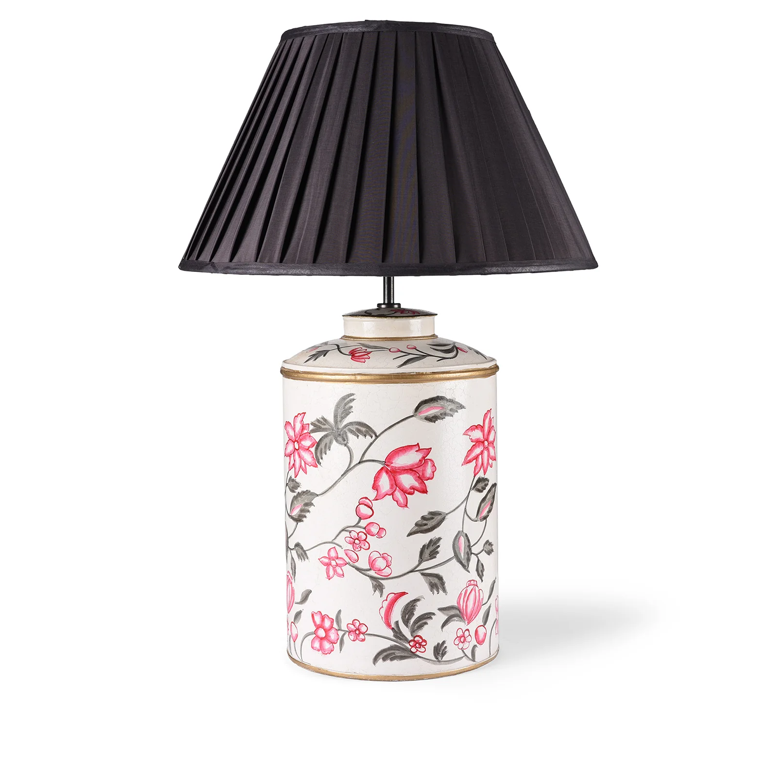 Indian Toleware Tea Caddy Table Lamp - Pink Chintz - Image 3