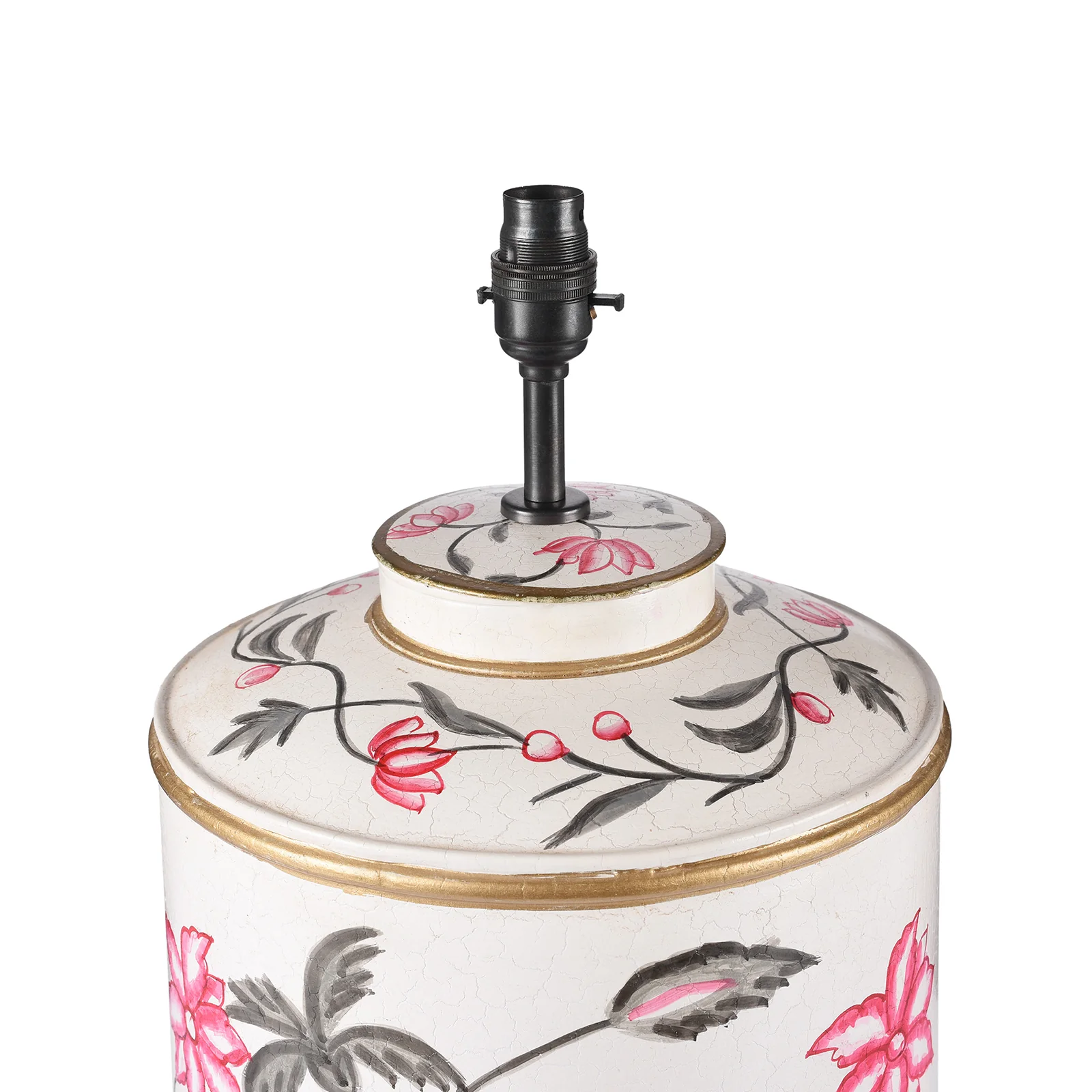 Indian Toleware Tea Caddy Table Lamp - Pink Chintz - Image 4