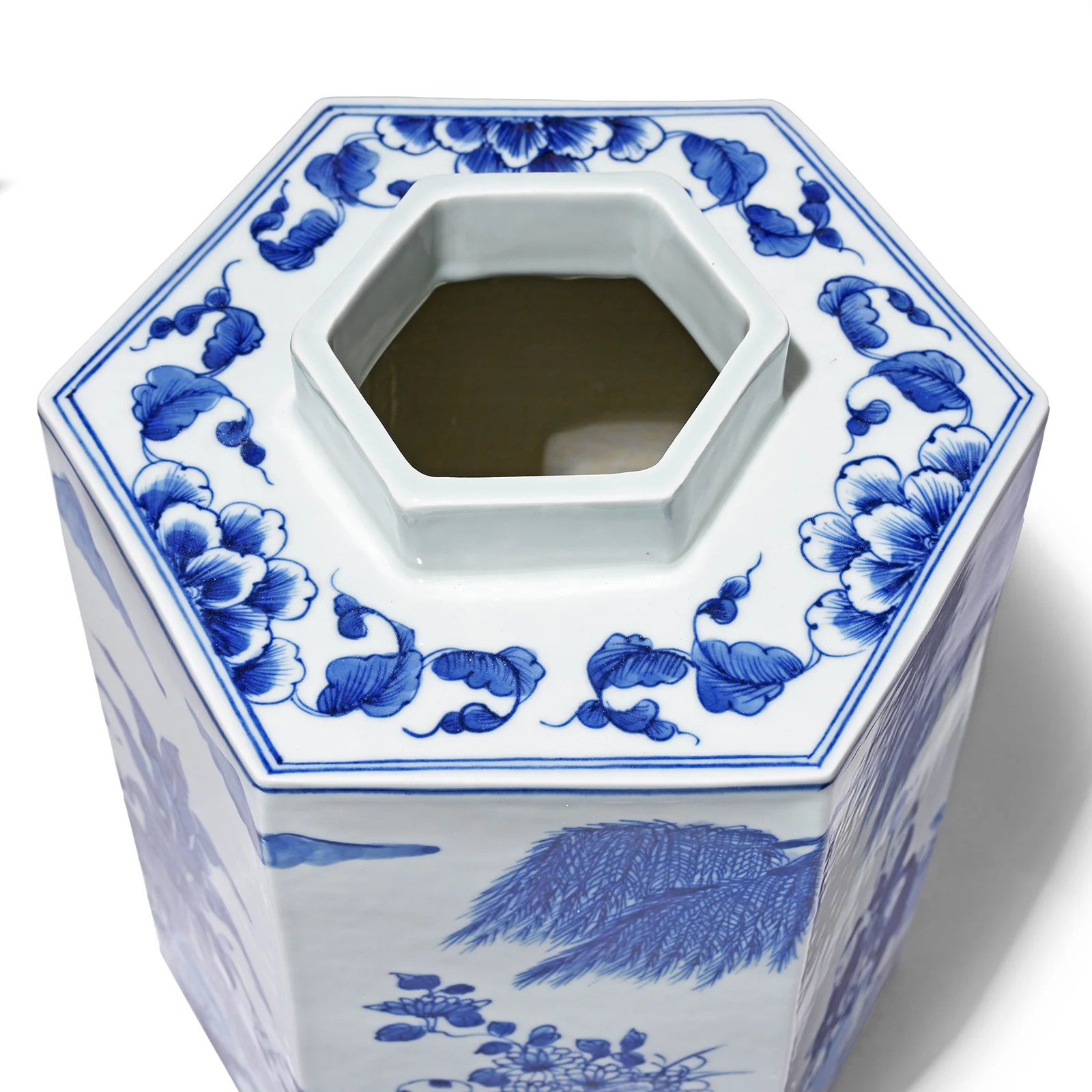 Hexagonal Blue & White Porcelain Tea Caddy - Children At Play - Image 4