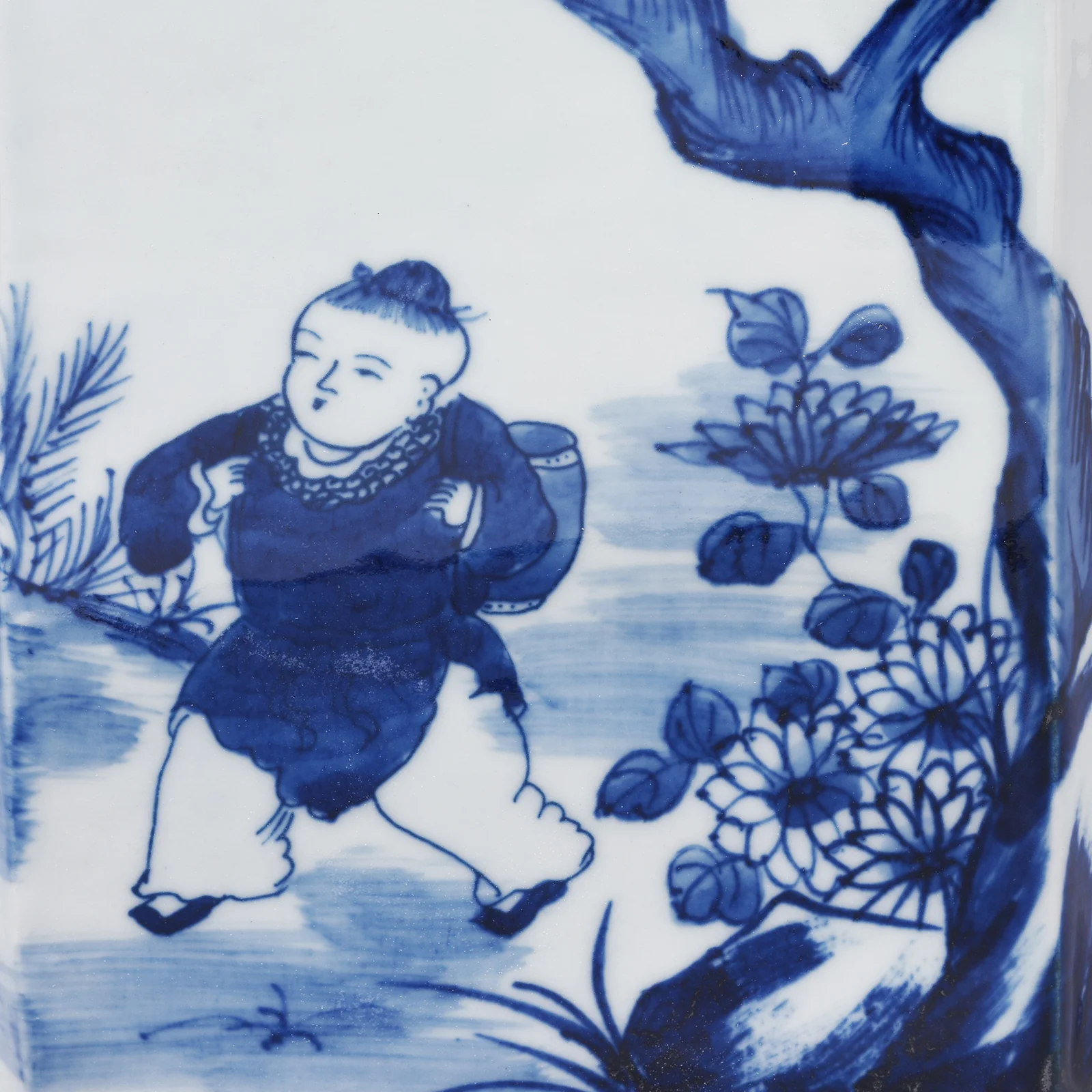 Hexagonal Blue & White Porcelain Tea Caddy - Children At Play - Image 6