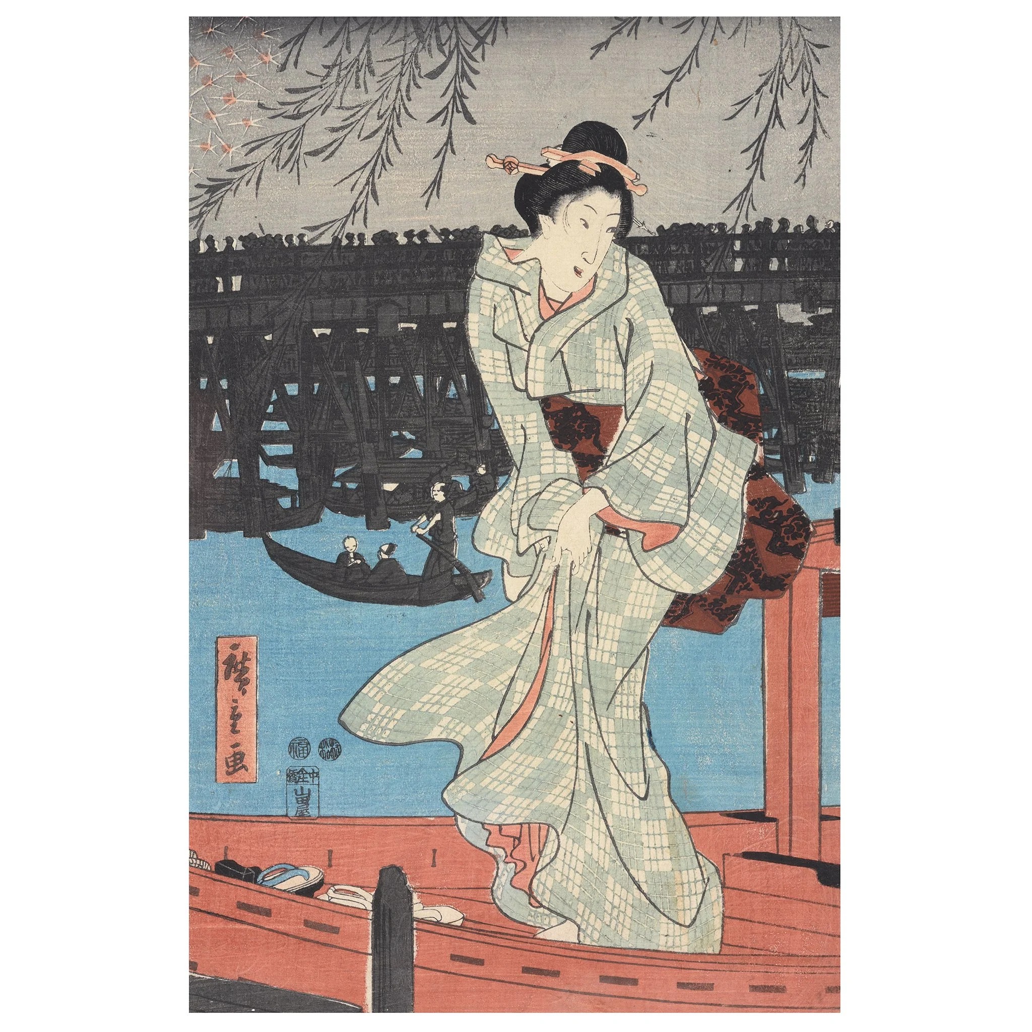 Old Woodblock Print by Hiroshige - 19thC - Image 9