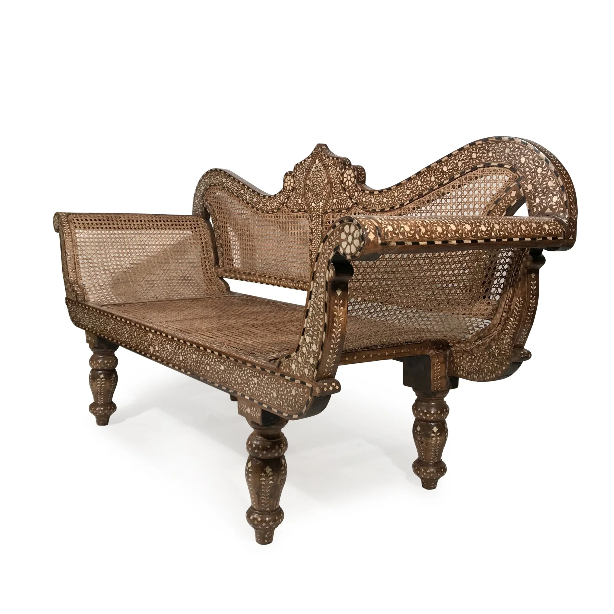 Caned Teak Sofa With Bone Inlay - Ca 80 yrs old - Image 3