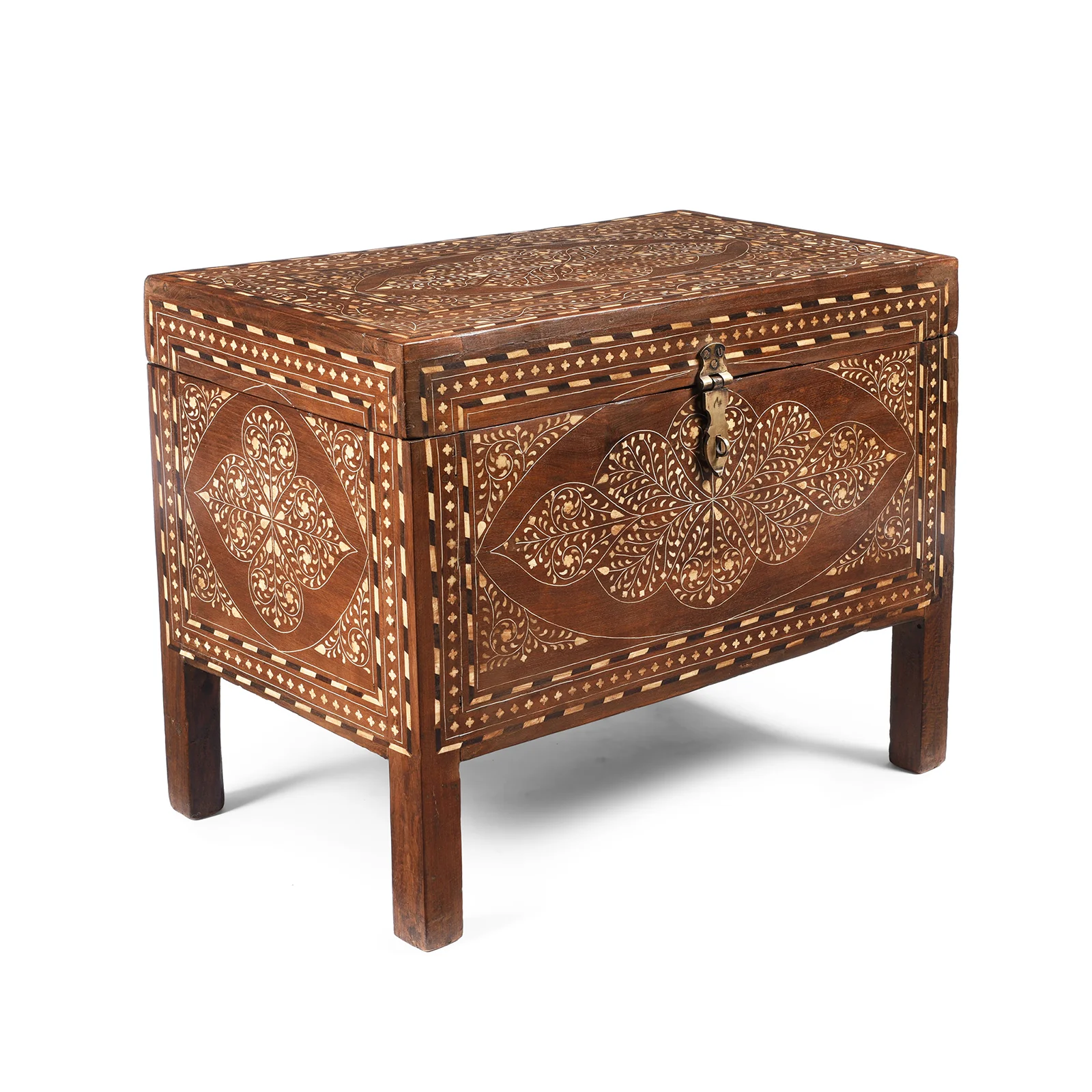 Old Indian Bone Inlay Teak Chest - 19th Century - Image 2