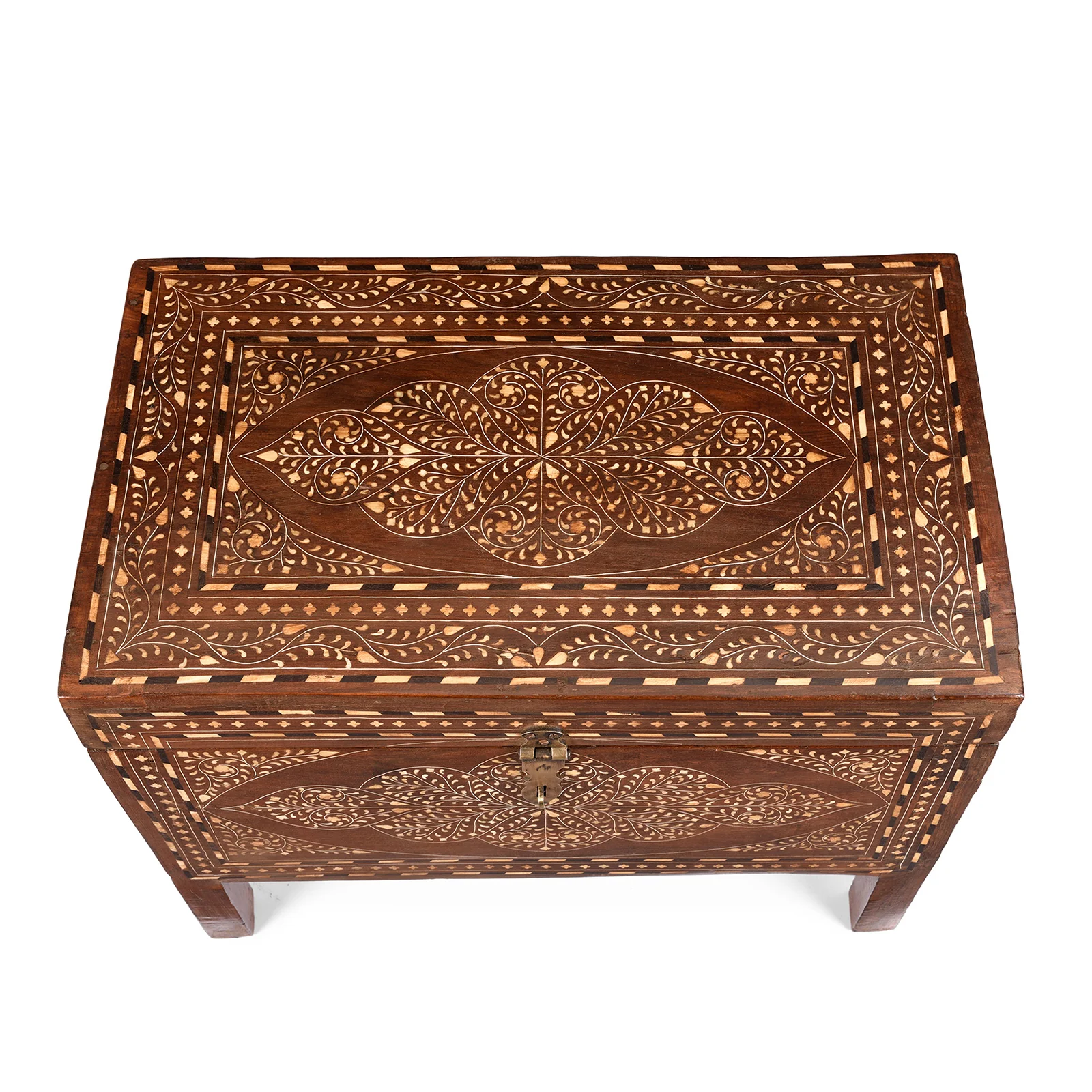 Old Indian Bone Inlay Teak Chest - 19th Century - Image 3