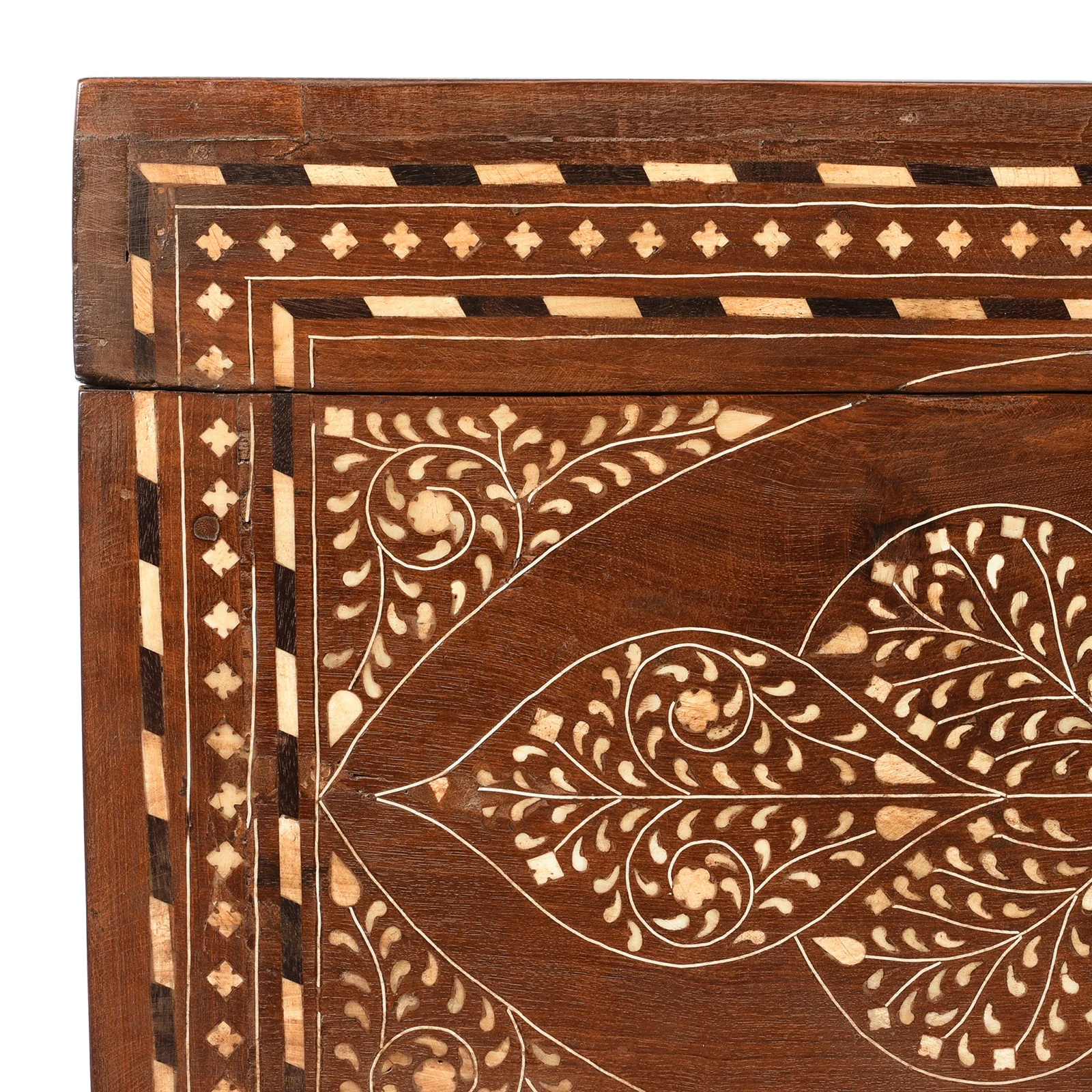Old Indian Bone Inlay Teak Chest - 19th Century - Image 7