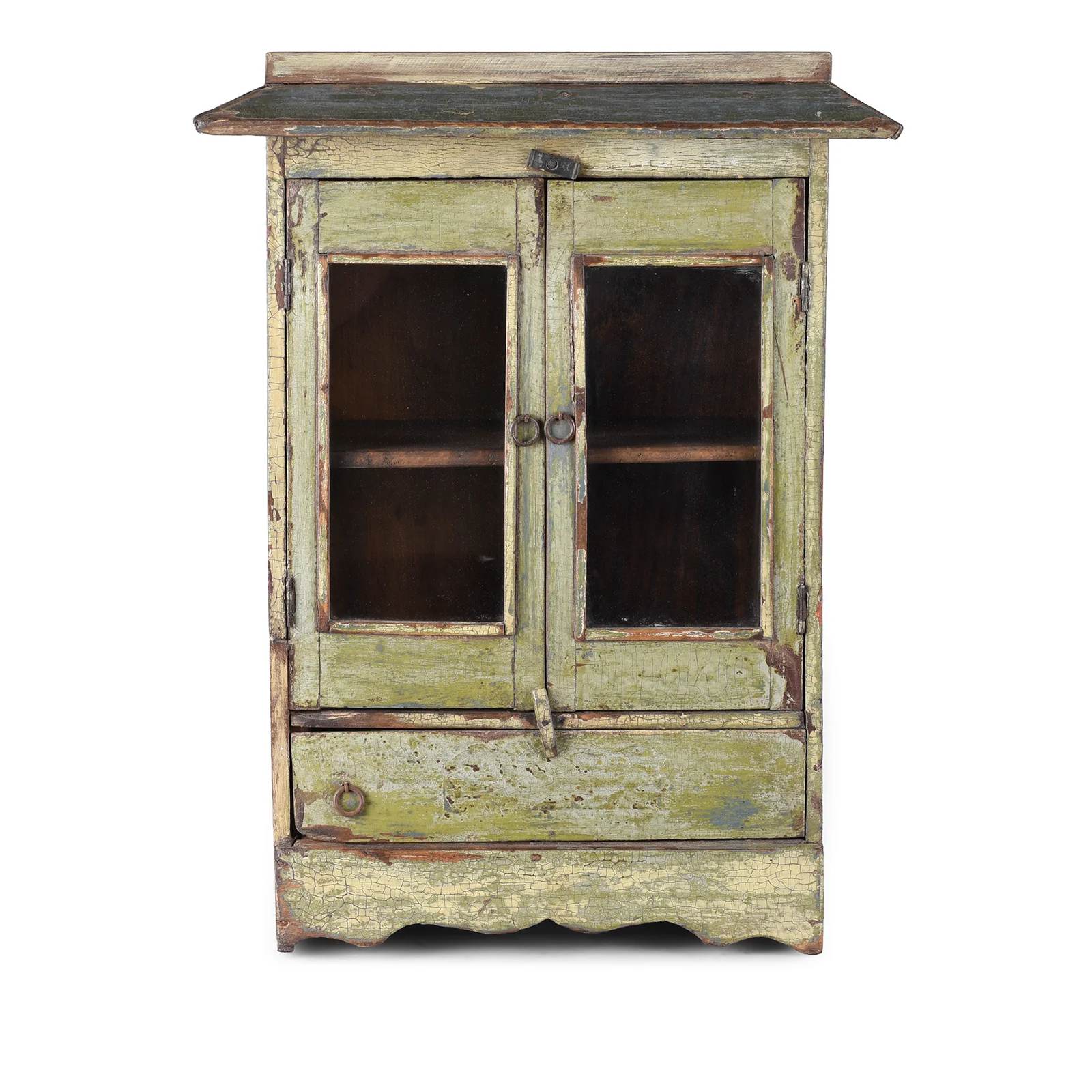 Green Painted Glazed Wall Cabinet - 19th Century