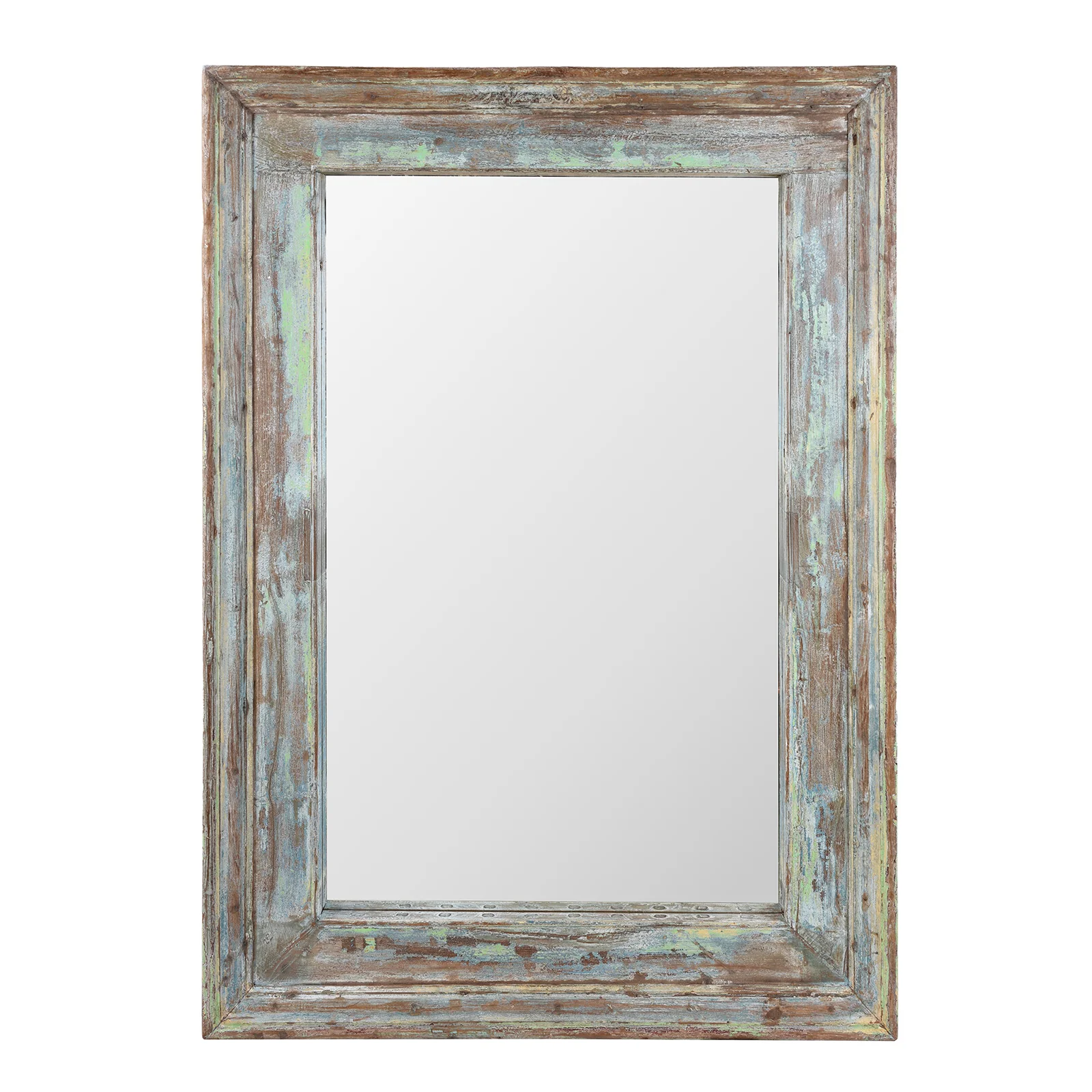 Green Painted Mirror Made From Old Architectural Teak
