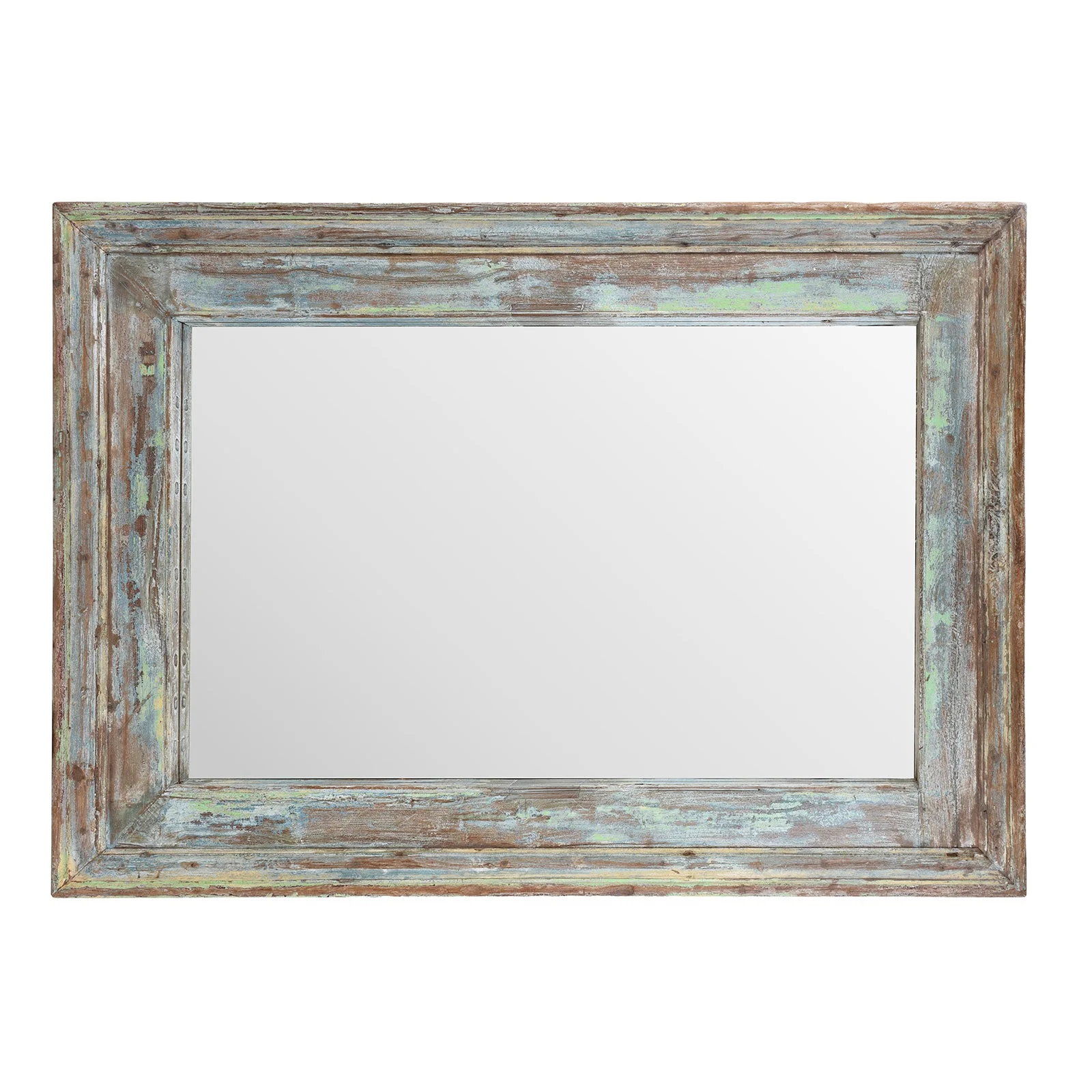 Green Painted Mirror Made From Old Architectural Teak - Image 2