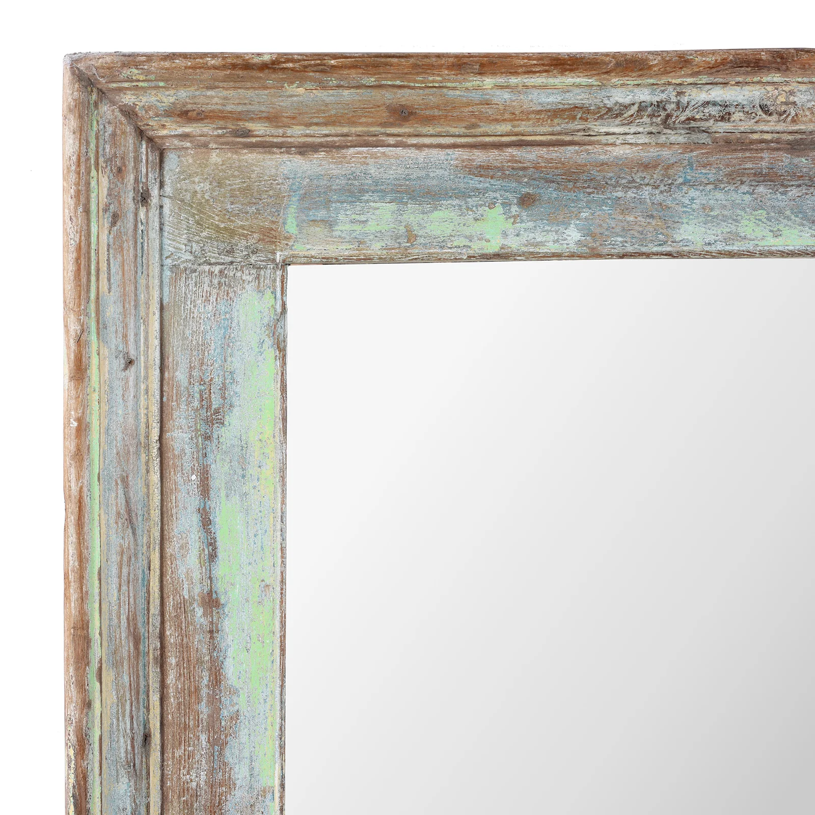 Green Painted Mirror Made From Old Architectural Teak - Image 3