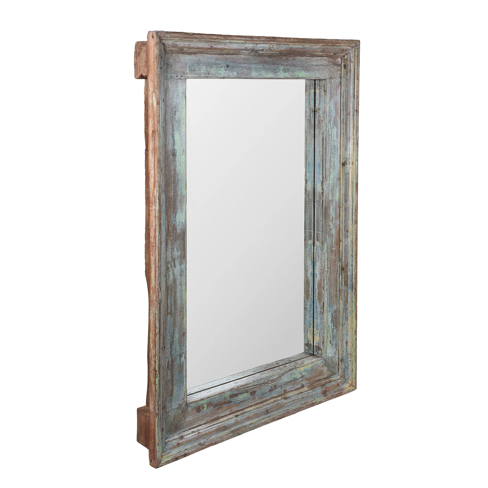 Green Painted Mirror Made From Old Architectural Teak - Image 4