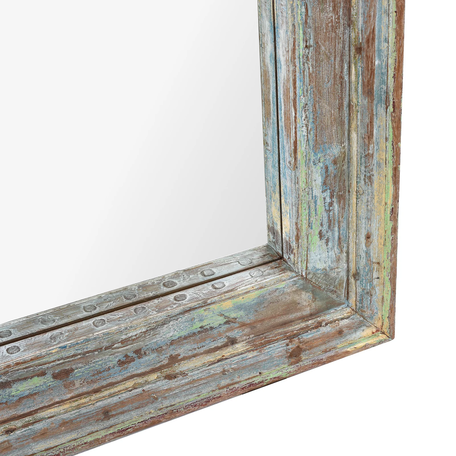 Green Painted Mirror Made From Old Architectural Teak - Image 6