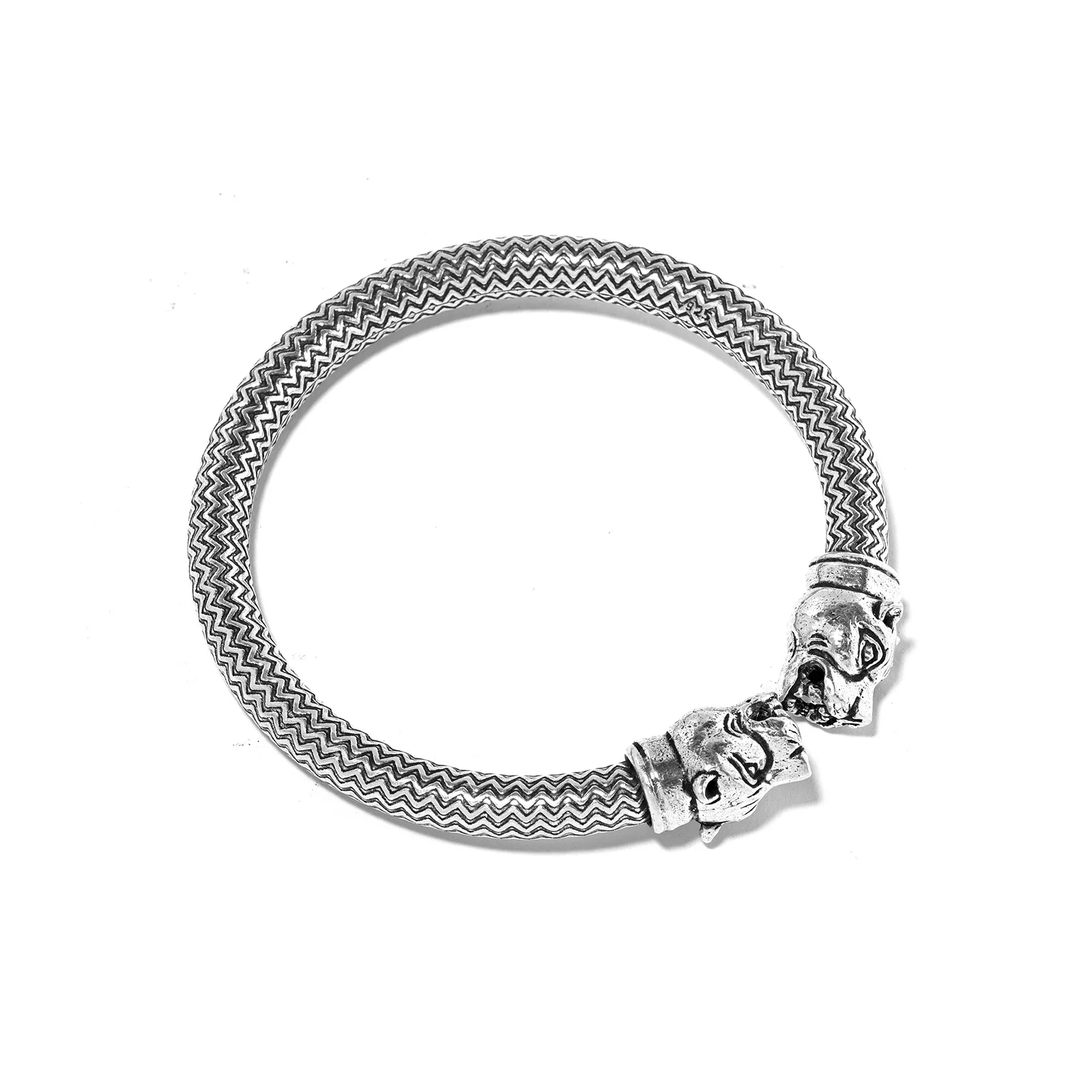 Indian Silver Tribal Lion Head Bangle - Image 2