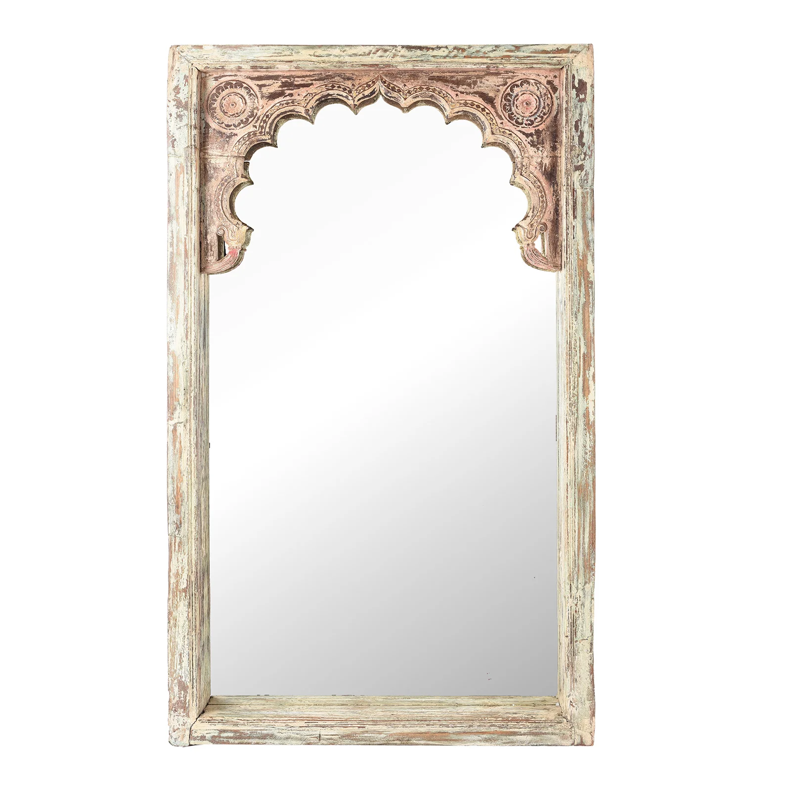 Painted Indian Mirror Made From An Old Teak Window - 19th Century