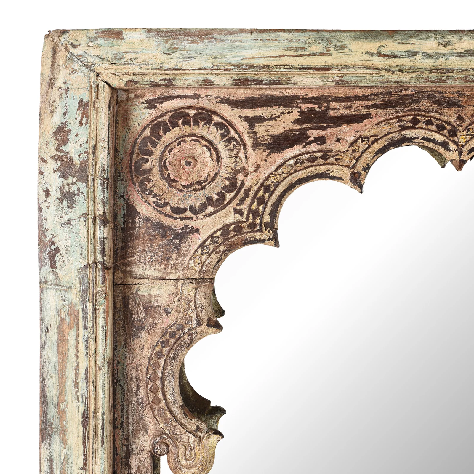 Painted Indian Mirror Made From An Old Teak Window - 19th Century - Image 3