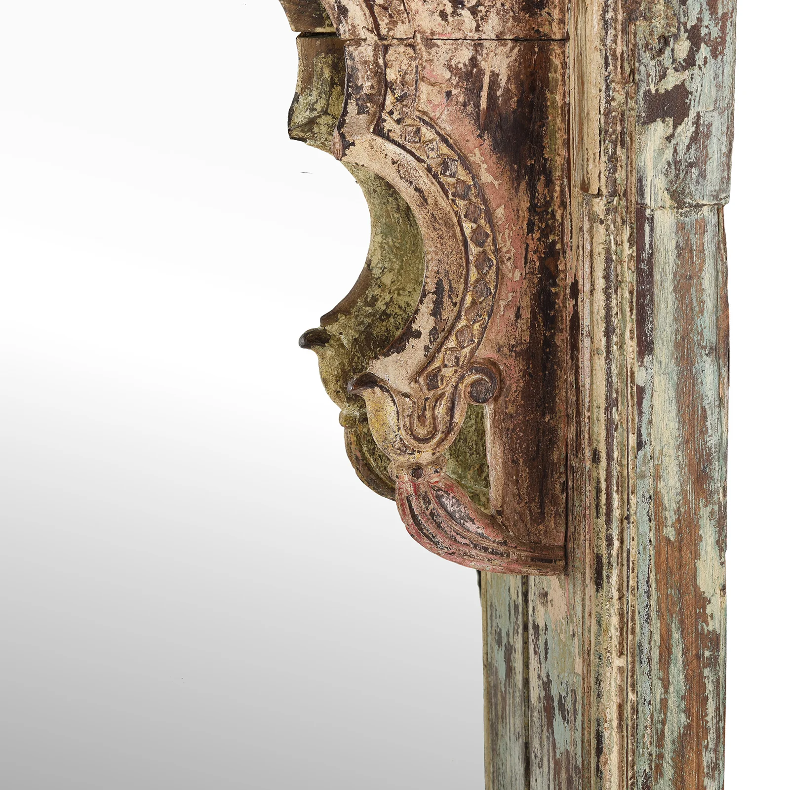 Painted Indian Mirror Made From An Old Teak Window - 19th Century - Image 4
