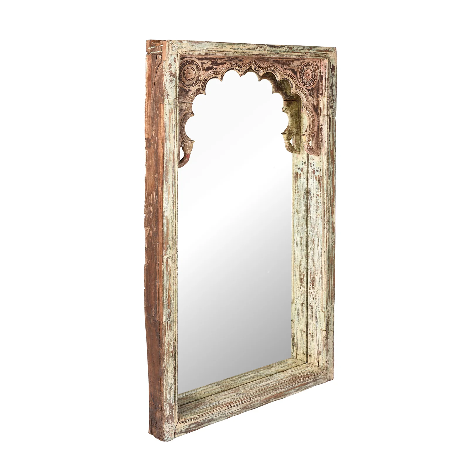 Painted Indian Mirror Made From An Old Teak Window - 19th Century - Image 6