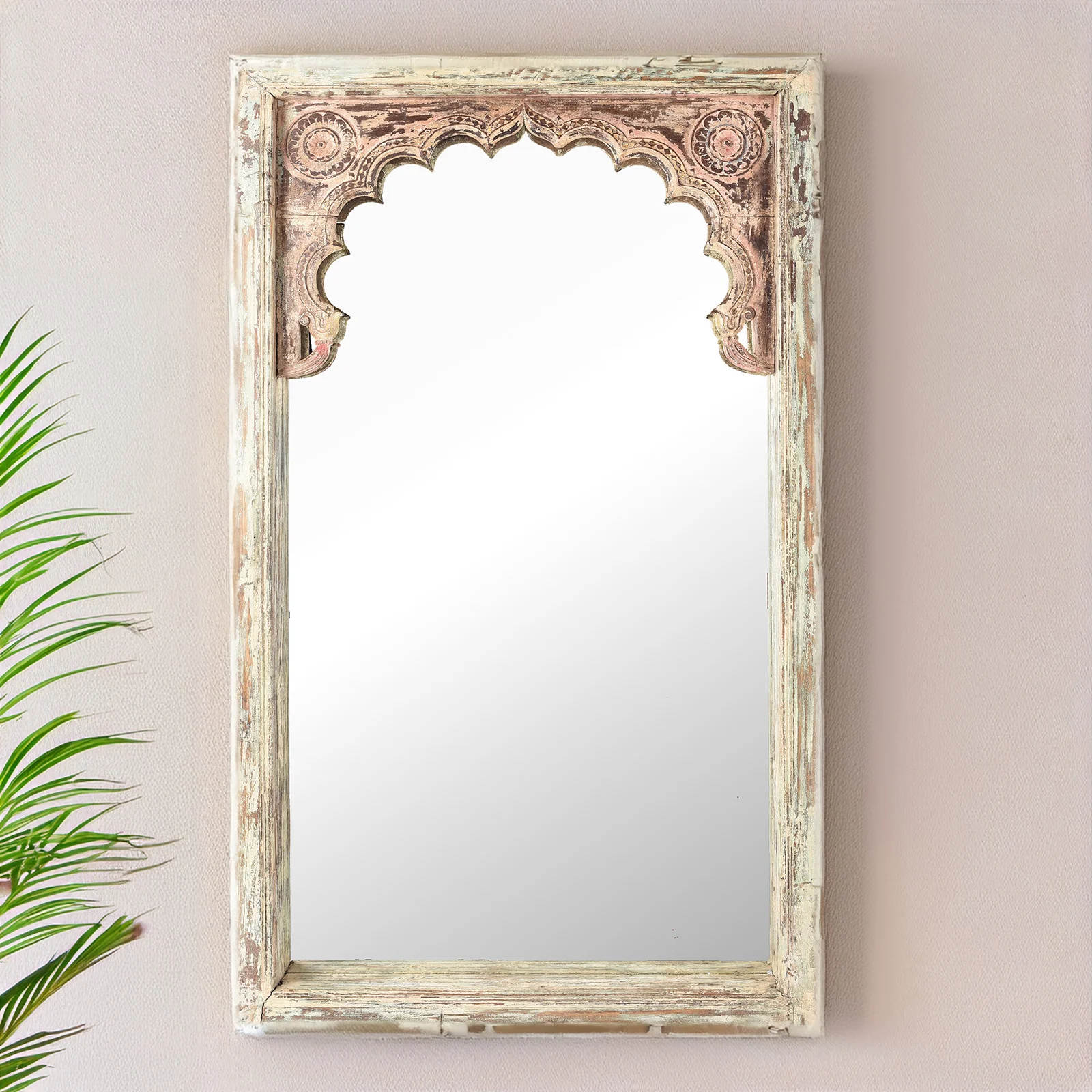 Painted Indian Mirror Made From An Old Teak Window - 19th Century - Image 7