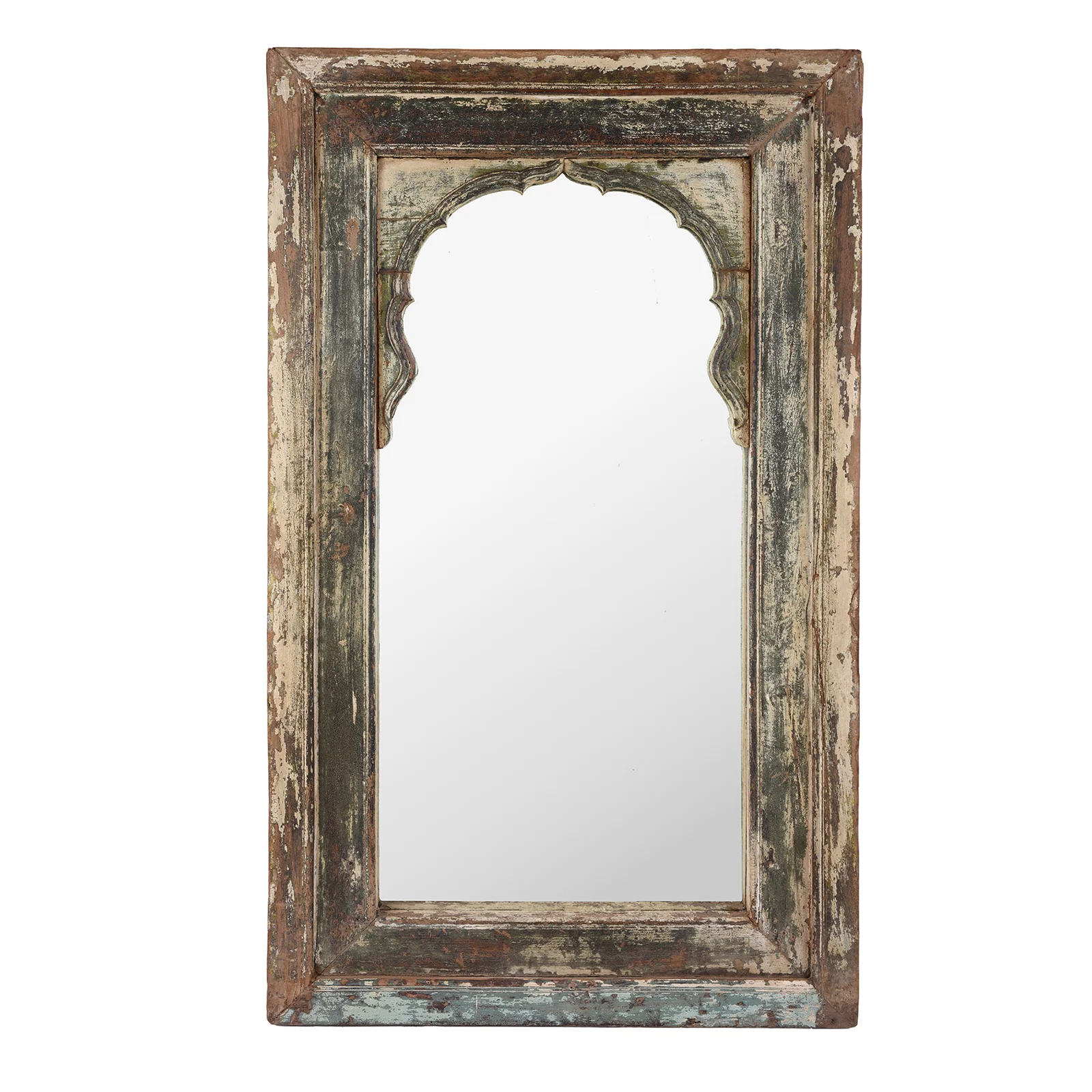 Painted Teak Window Mirror From Madhya Pradesh - 19th Century