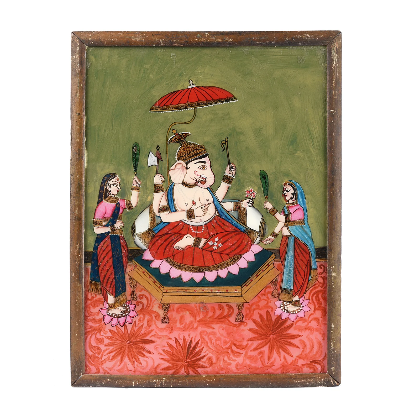 Reverse Glass Painting of Ganesha - 19th Century